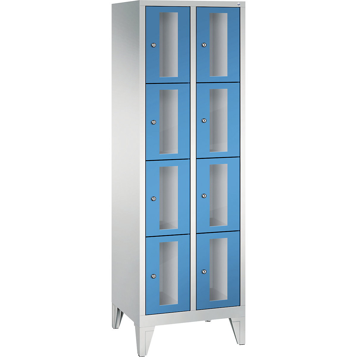 C+P – CLASSIC locker unit, compartment height 375 mm, with feet, 8 compartments, width 610 mm, light blue door