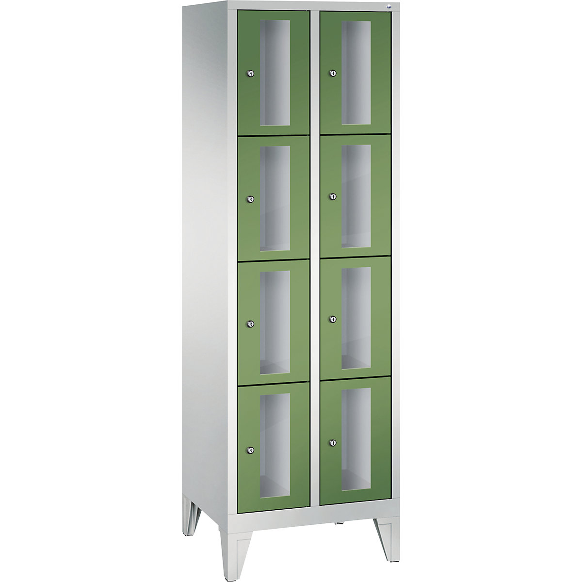 C+P – CLASSIC locker unit, compartment height 375 mm, with feet, 8 compartments, width 610 mm, reseda green door