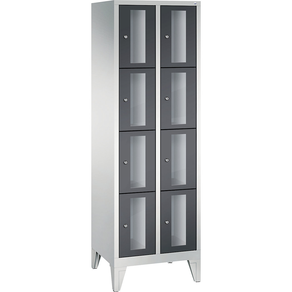 C+P – CLASSIC locker unit, compartment height 375 mm, with feet, 8 compartments, width 610 mm, black grey door