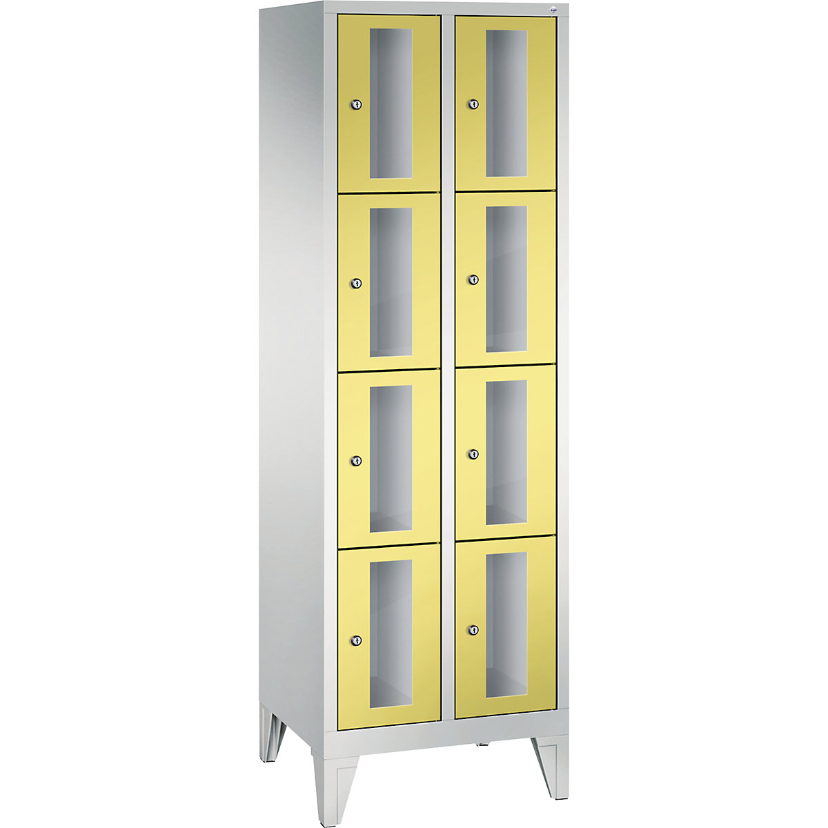 C+P – CLASSIC locker unit, compartment height 375 mm, with feet, 8 compartments, width 610 mm, sulphur yellow door