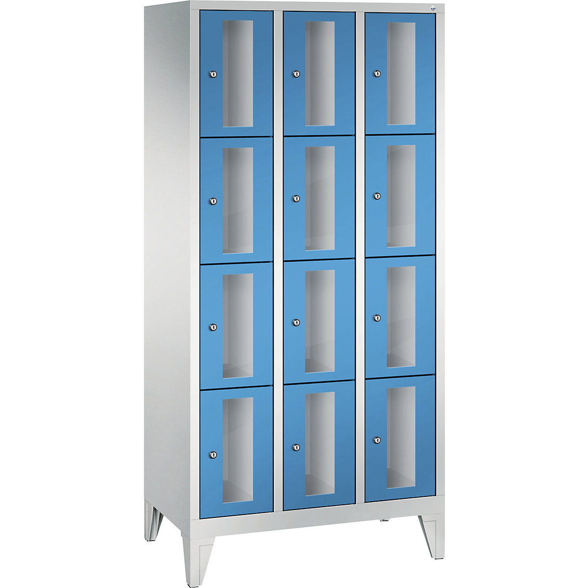 C+P – CLASSIC locker unit, compartment height 375 mm, with feet, 12 compartments, width 900 mm, light blue door