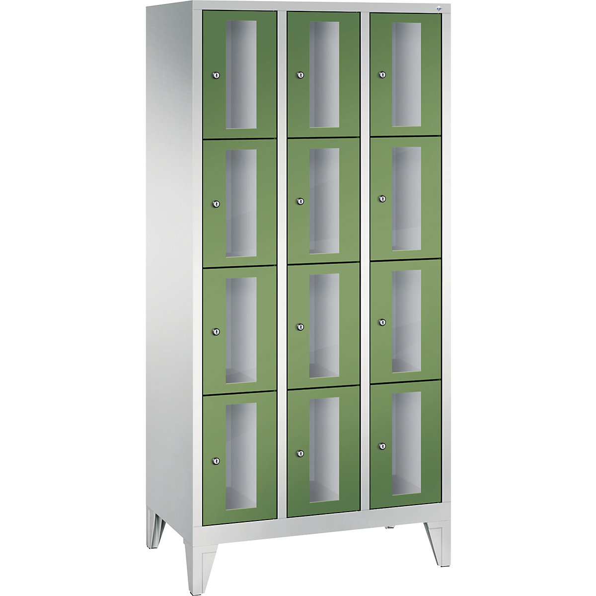 CLASSIC locker unit, compartment height 375 mm, with feet – C+P, 12 compartments, width 900 mm, reseda green door-3