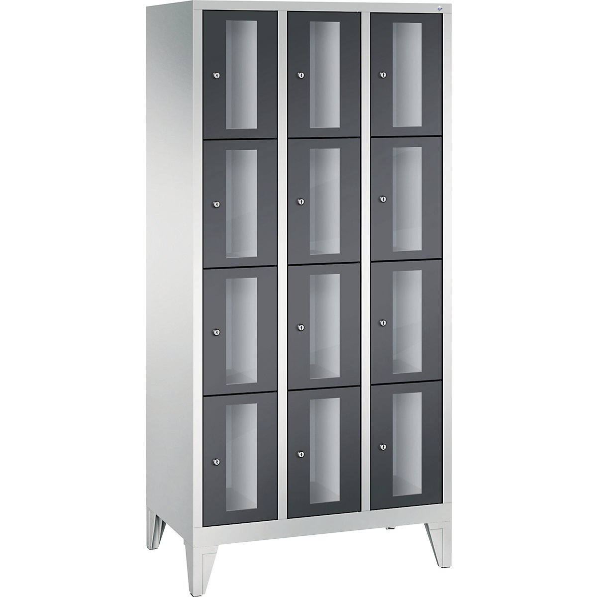 C+P – CLASSIC locker unit, compartment height 375 mm, with feet, 12 compartments, width 900 mm, black grey door