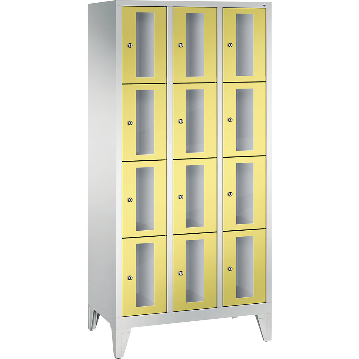 C+P – CLASSIC locker unit, compartment height 375 mm, with feet, 12 compartments, width 900 mm, sulphur yellow door