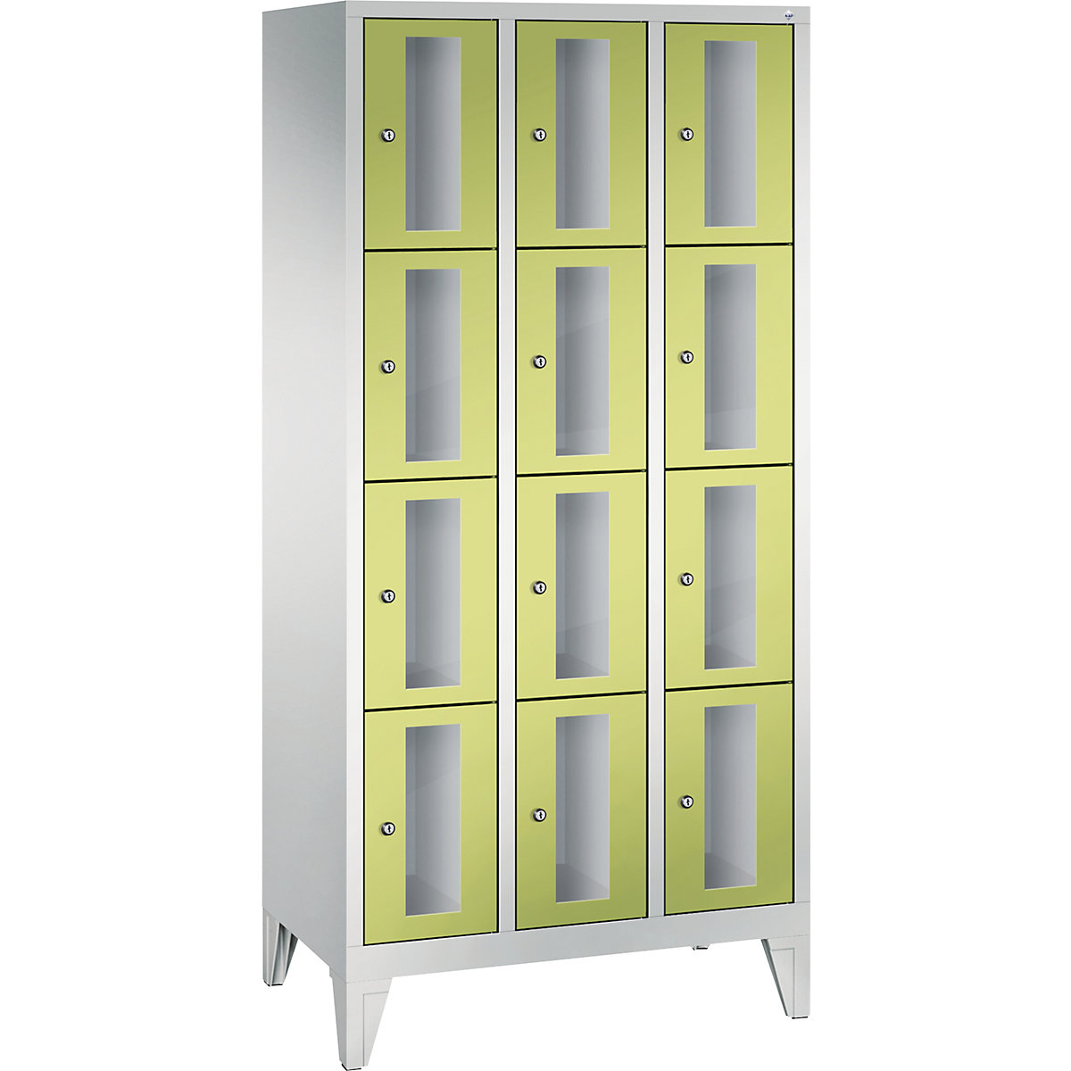 C+P – CLASSIC locker unit, compartment height 375 mm, with feet, 12 compartments, width 900 mm, viridian green door