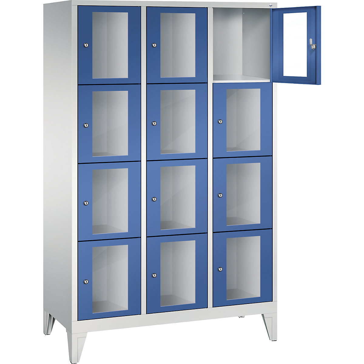 C+P – CLASSIC locker unit, compartment height 375 mm, with feet, 12 compartments, width 1200 mm, gentian blue door
