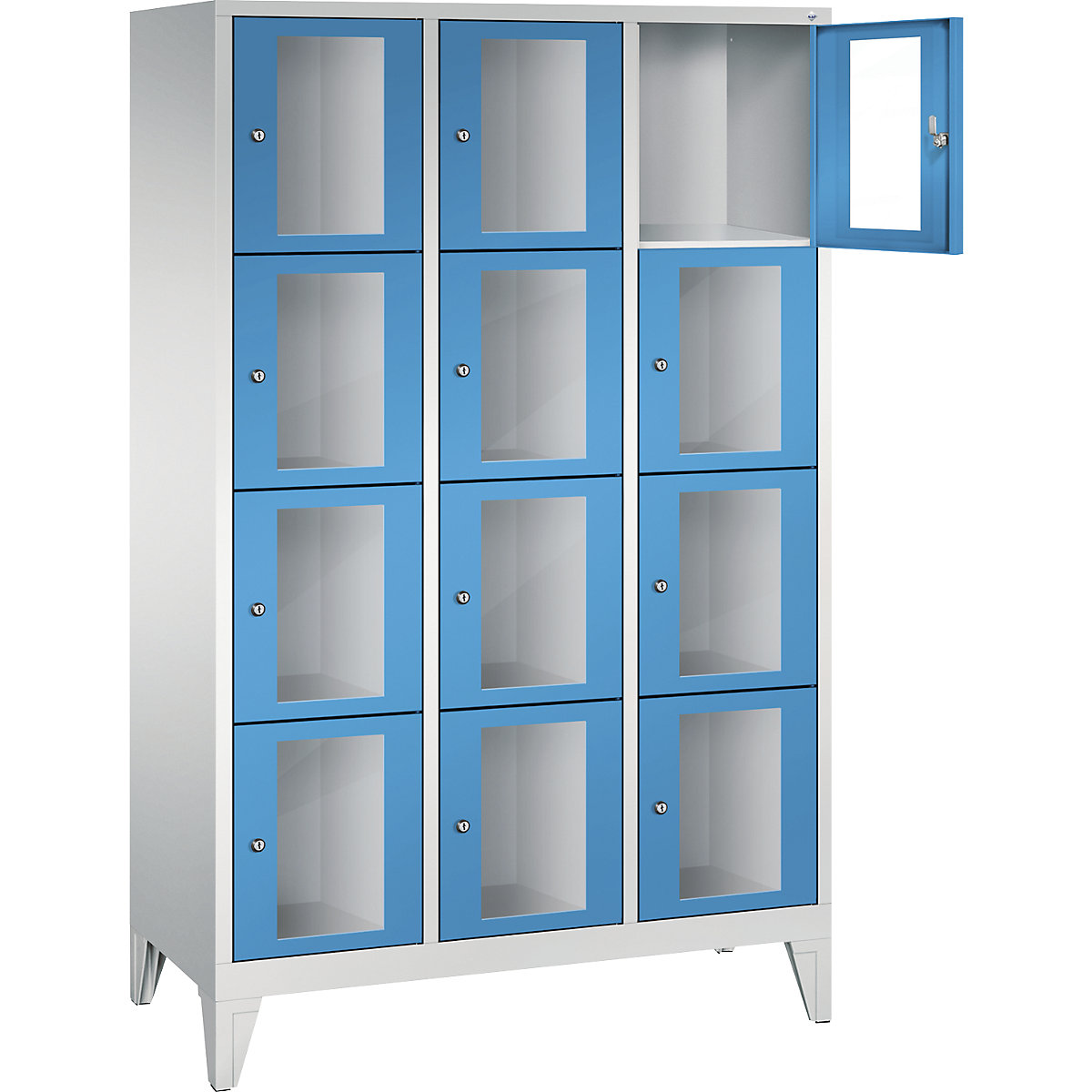C+P – CLASSIC locker unit, compartment height 375 mm, with feet, 12 compartments, width 1200 mm, light blue door