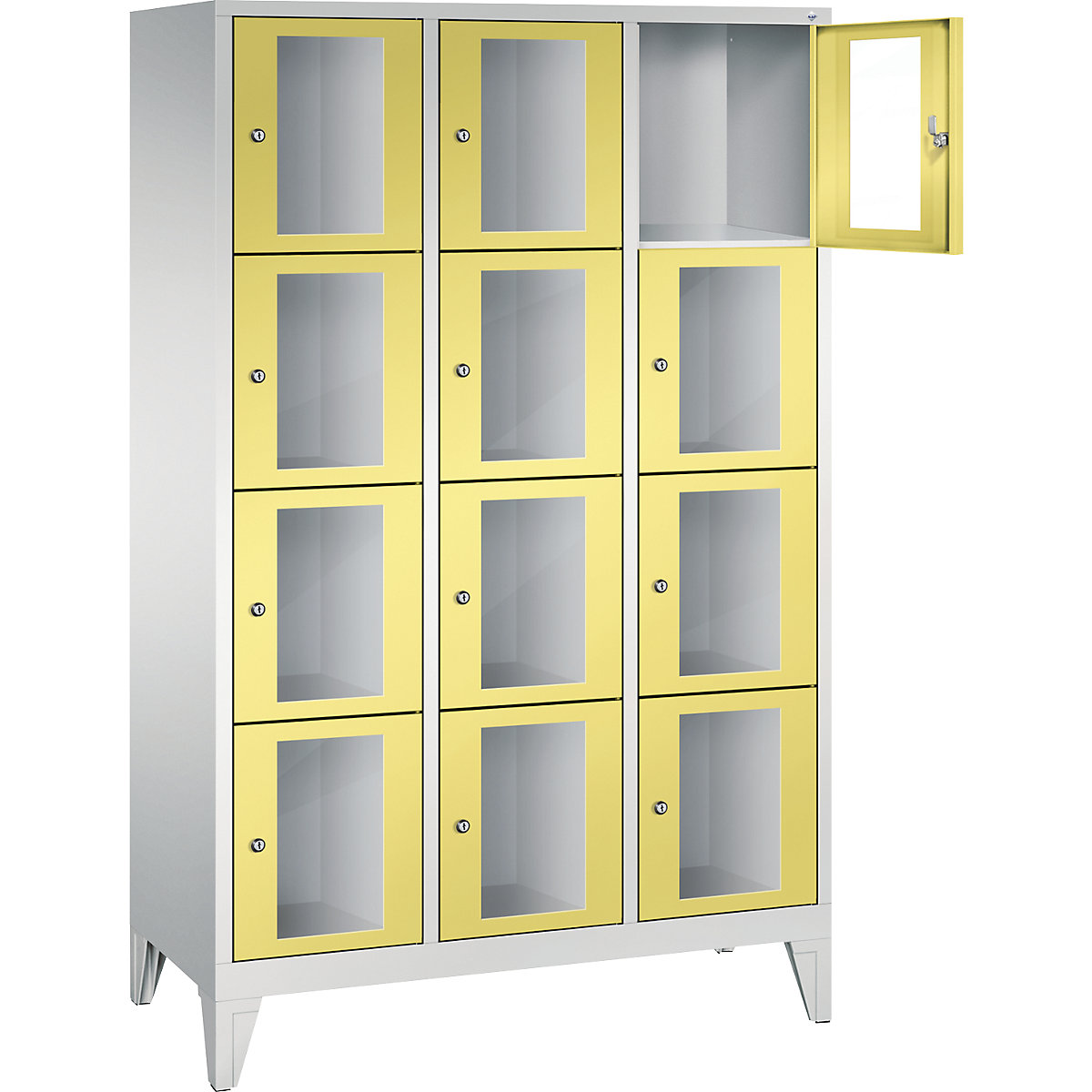 C+P – CLASSIC locker unit, compartment height 375 mm, with feet, 12 compartments, width 1200 mm, sulphur yellow door