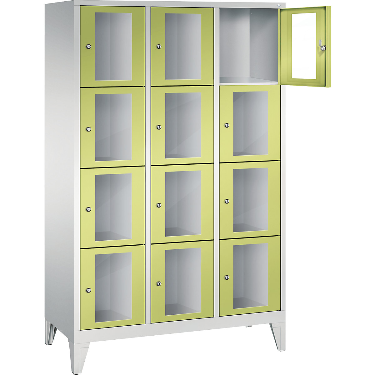 C+P – CLASSIC locker unit, compartment height 375 mm, with feet, 12 compartments, width 1200 mm, viridian green door