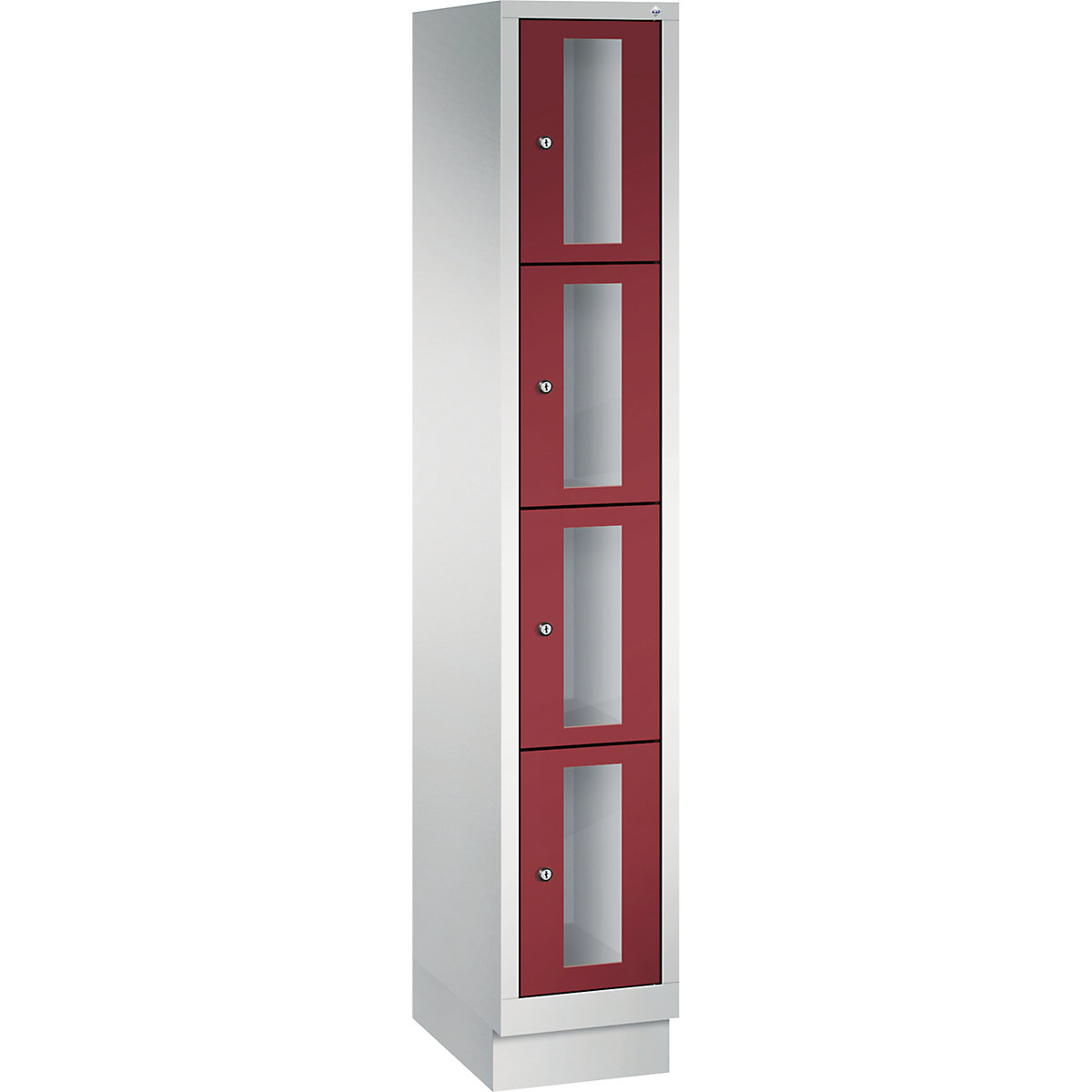 C+P – CLASSIC locker unit, compartment height 375 mm, with plinth, 4 compartments, width 320 mm, ruby red door