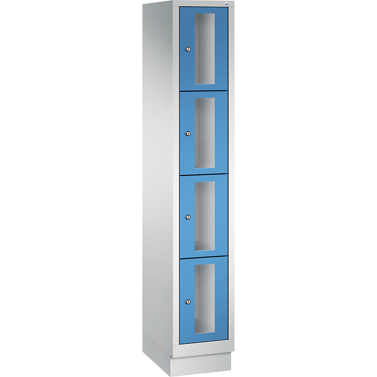 C+P – CLASSIC locker unit, compartment height 375 mm, with plinth, 4 compartments, width 320 mm, light blue door