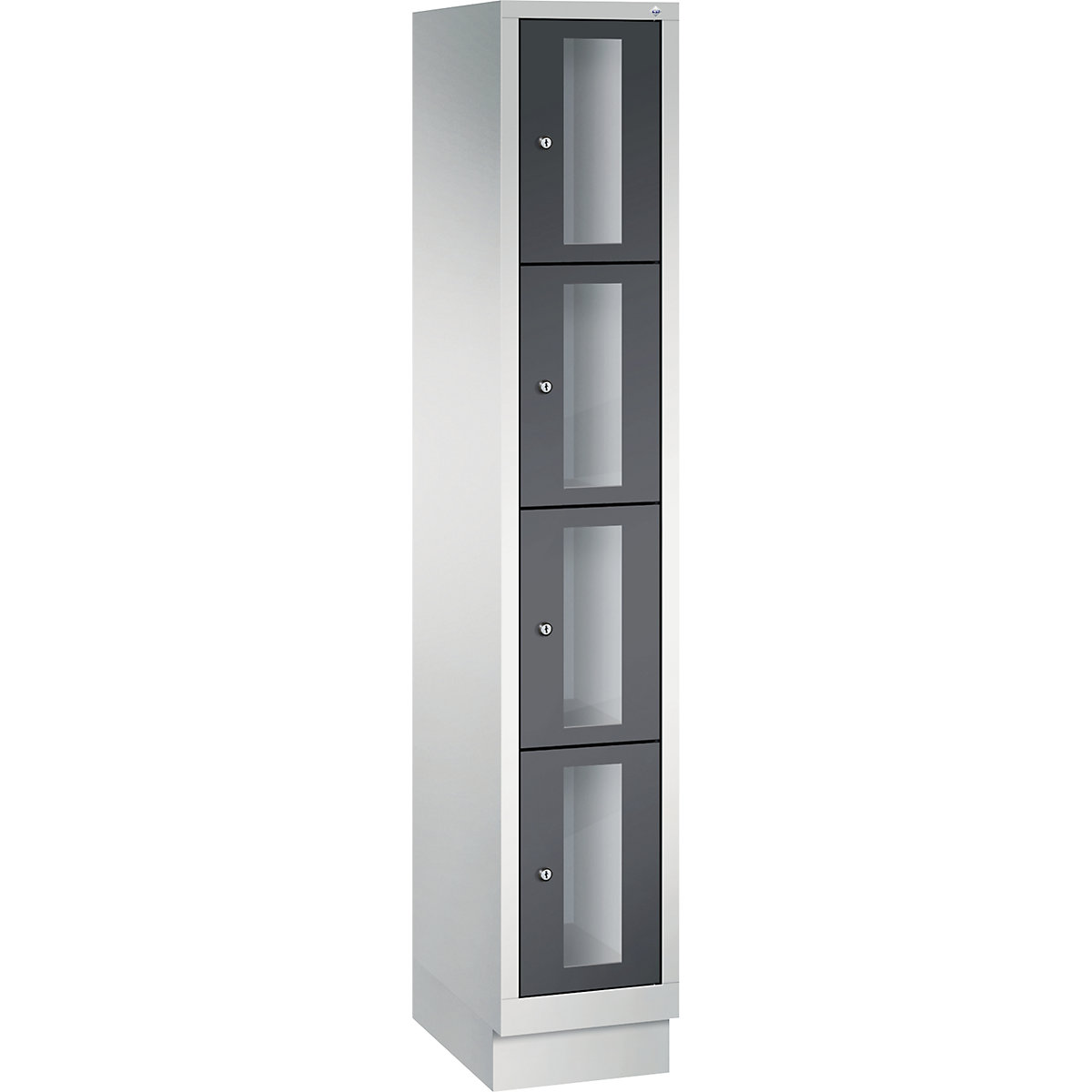 C+P – CLASSIC locker unit, compartment height 375 mm, with plinth, 4 compartments, width 320 mm, black grey door