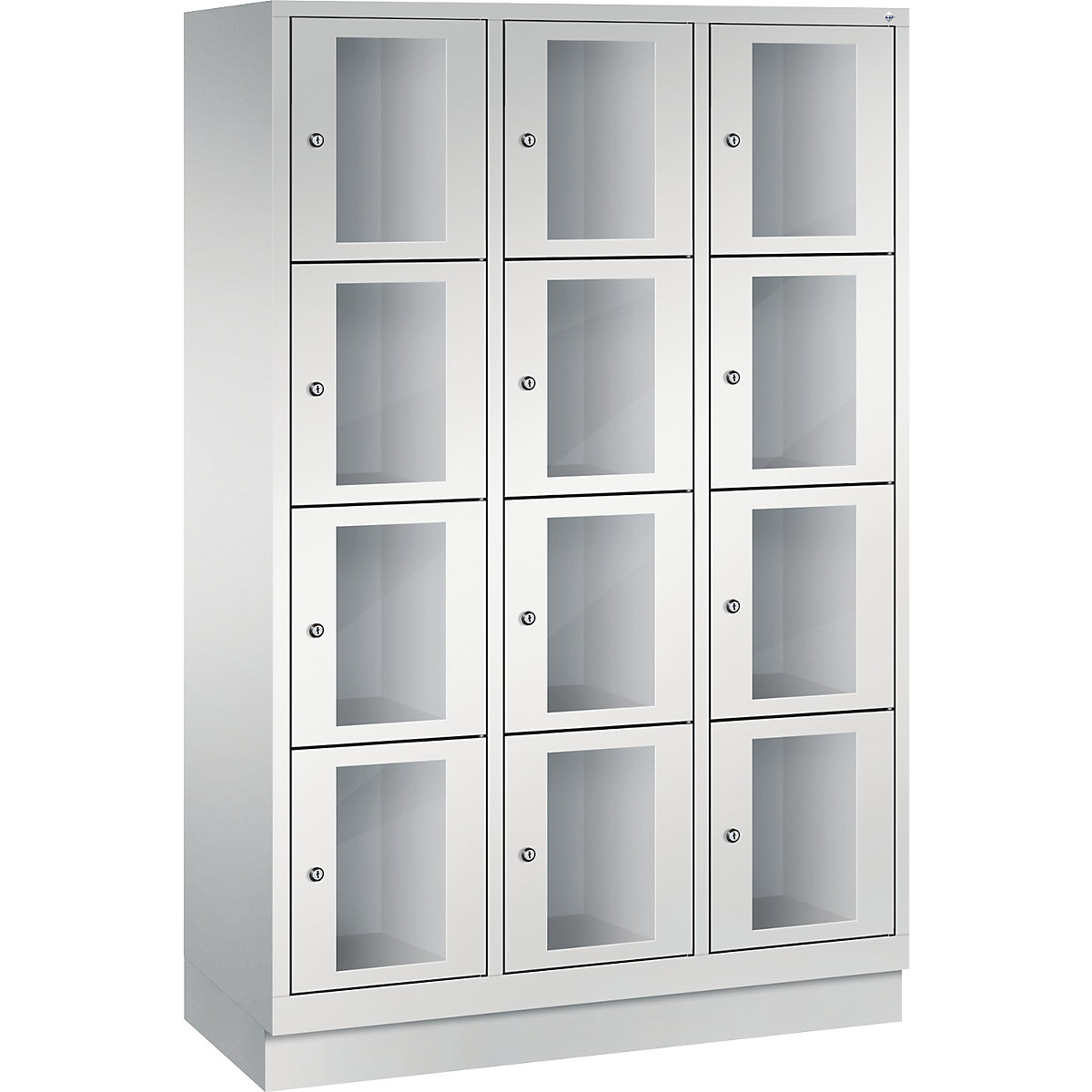 C+P – CLASSIC locker unit, compartment height 375 mm, with plinth, 12 compartments, width 1200 mm, light grey door