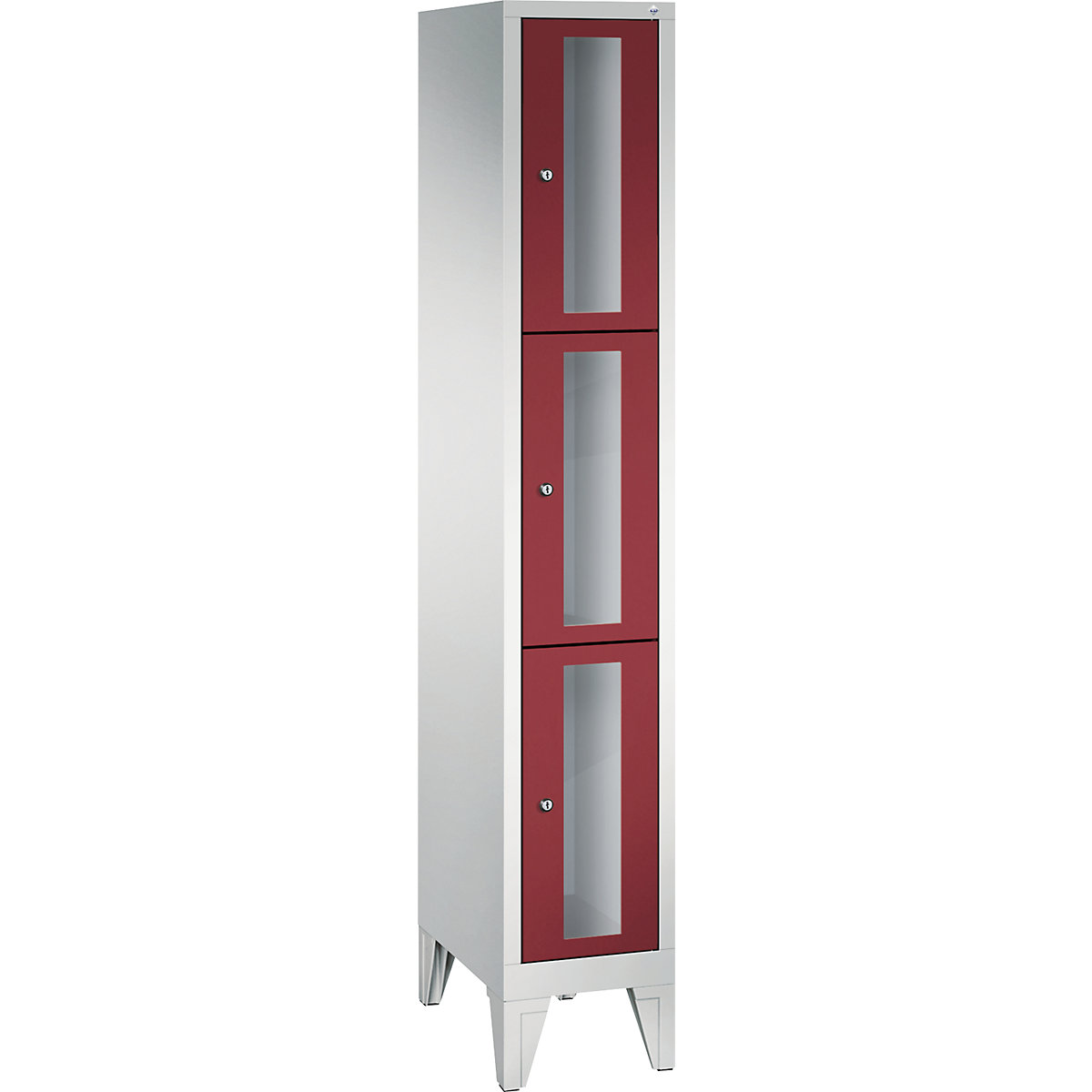 CLASSIC locker unit, compartment height 510 mm, with feet – C+P, 3 compartments, width 320 mm, ruby red door-6