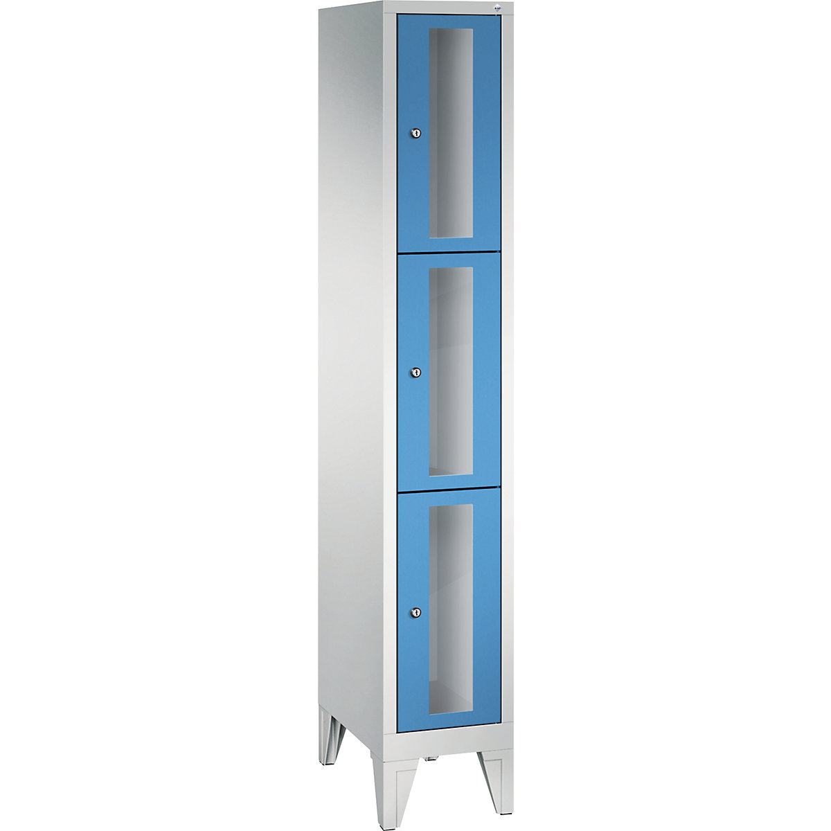 CLASSIC locker unit, compartment height 510 mm, with feet – C+P, 3 compartments, width 320 mm, light blue door-7