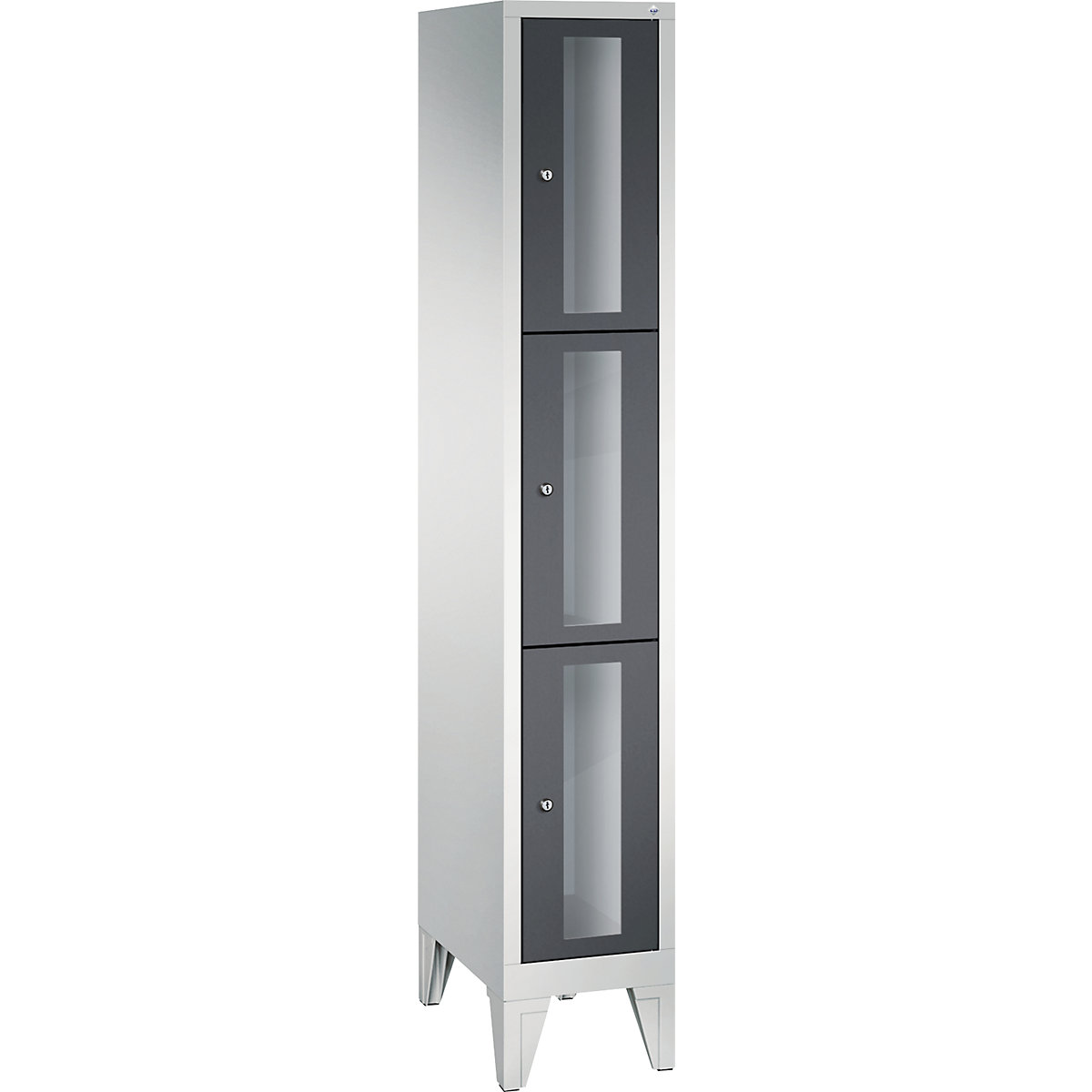 CLASSIC locker unit, compartment height 510 mm, with feet – C+P, 3 compartments, width 320 mm, black grey door-8
