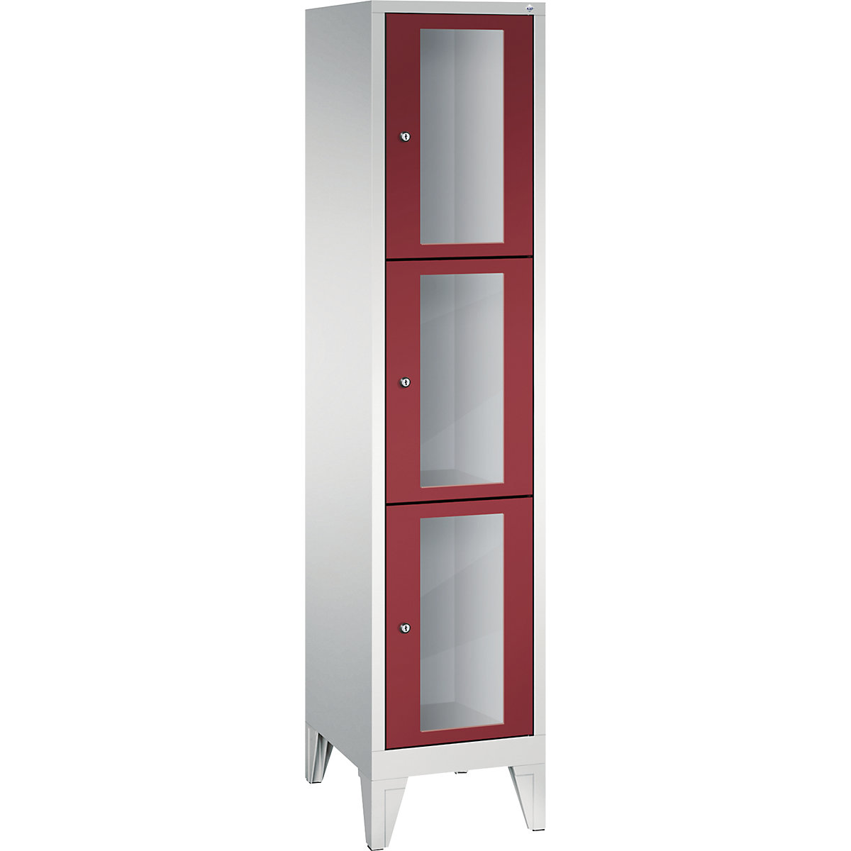 CLASSIC locker unit, compartment height 510 mm, with feet – C+P, 3 compartments, width 420 mm, ruby red door-6