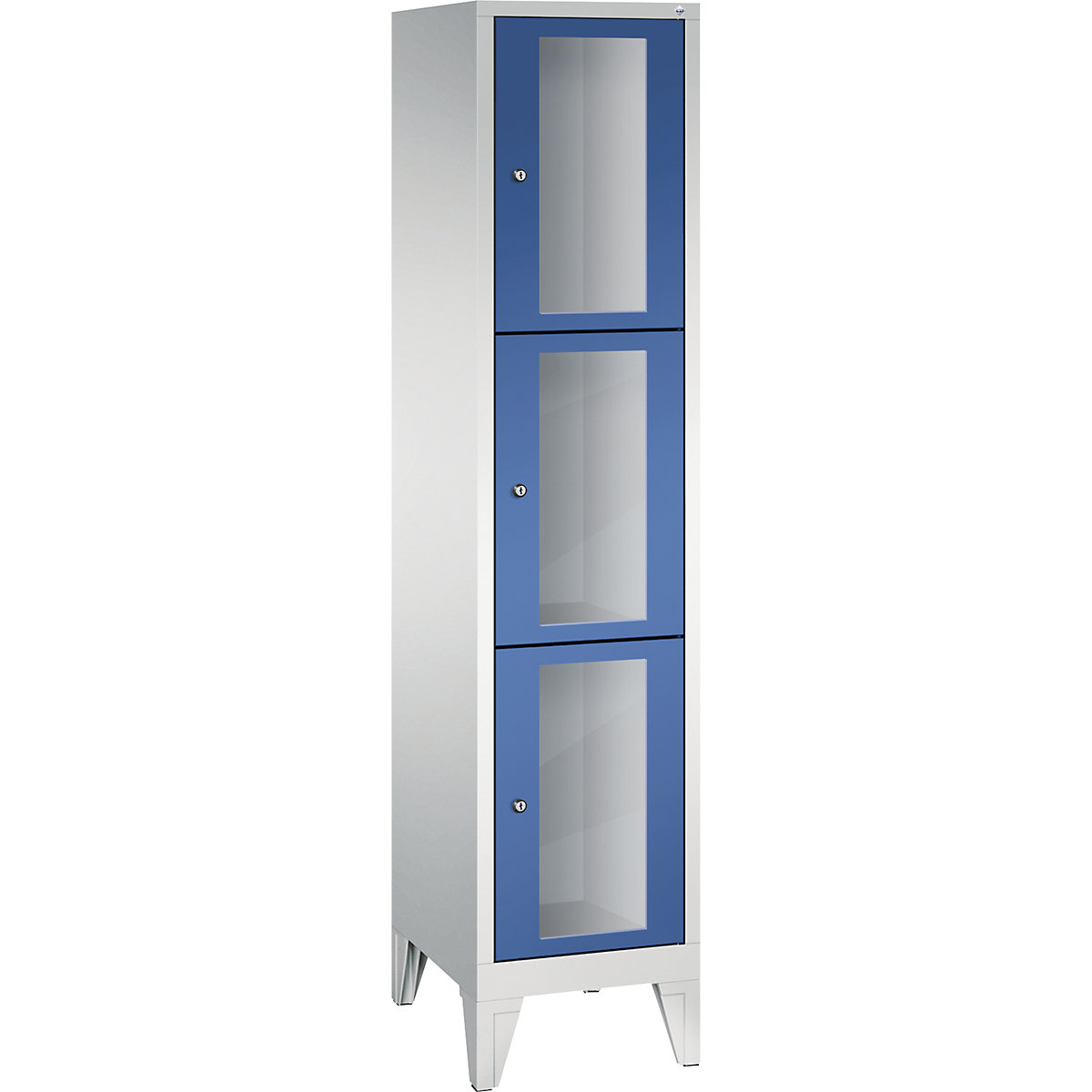 CLASSIC locker unit, compartment height 510 mm, with feet – C+P, 3 compartments, width 420 mm, gentian blue door-3