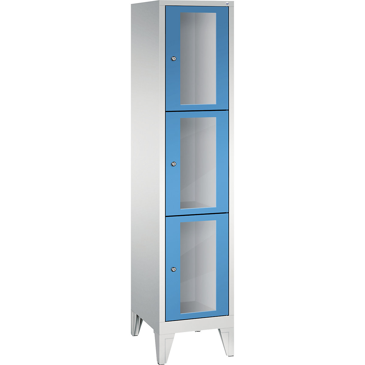 CLASSIC locker unit, compartment height 510 mm, with feet – C+P, 3 compartments, width 420 mm, light blue door-7