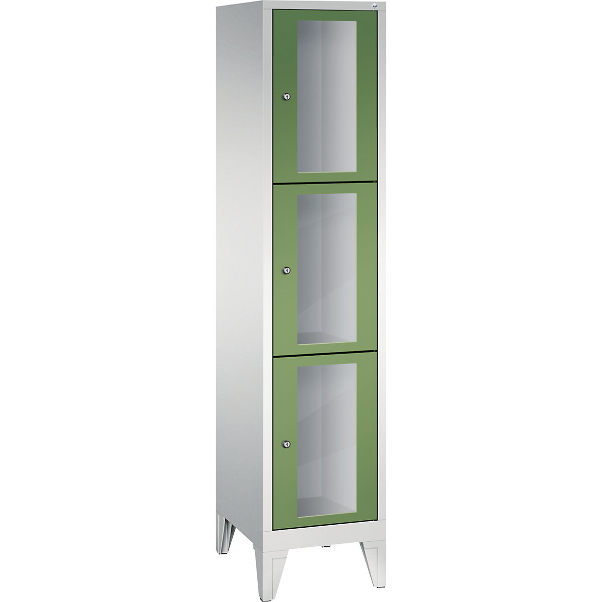 CLASSIC locker unit, compartment height 510 mm, with feet – C+P, 3 compartments, width 420 mm, reseda green door-5