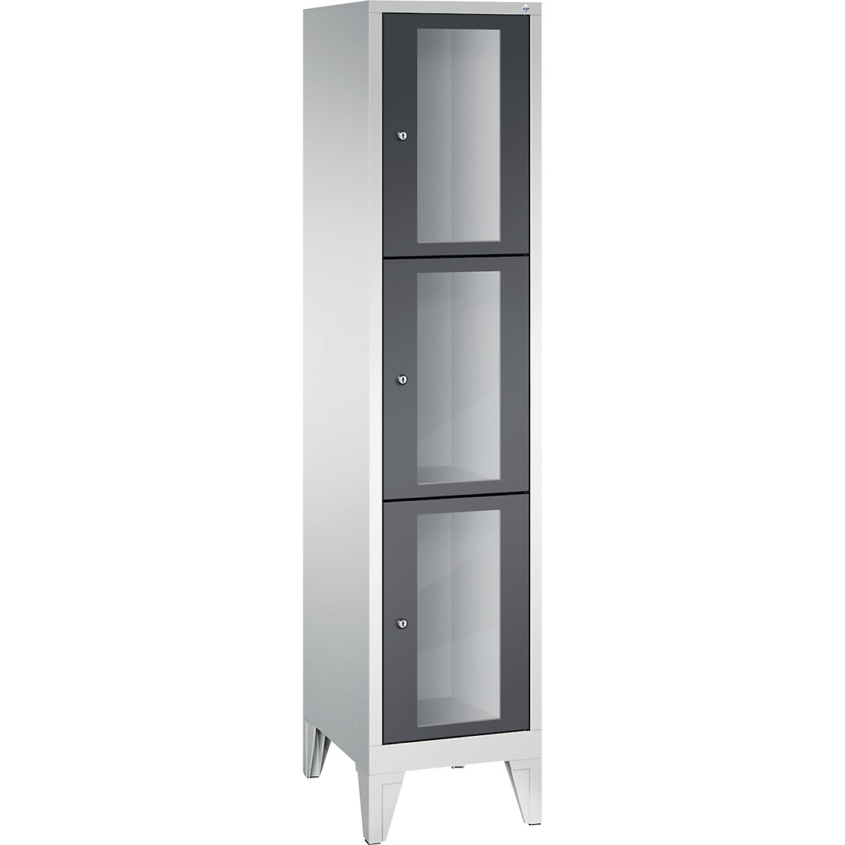 CLASSIC locker unit, compartment height 510 mm, with feet – C+P, 3 compartments, width 420 mm, black grey door-8