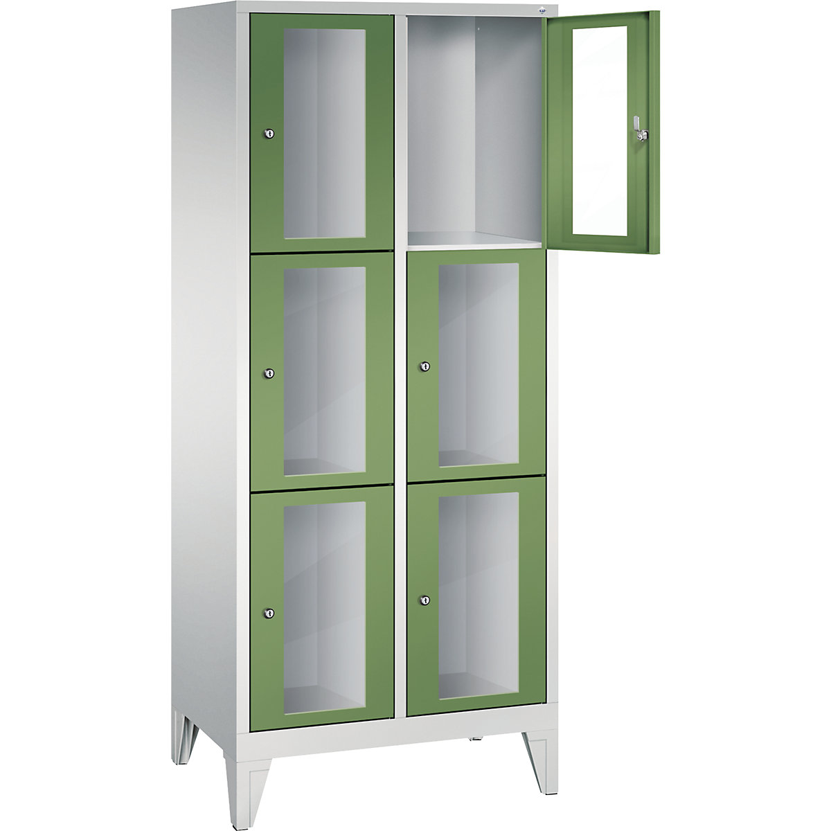 C+P – CLASSIC locker unit, compartment height 510 mm, with feet, 6 compartments, width 810 mm, reseda green door