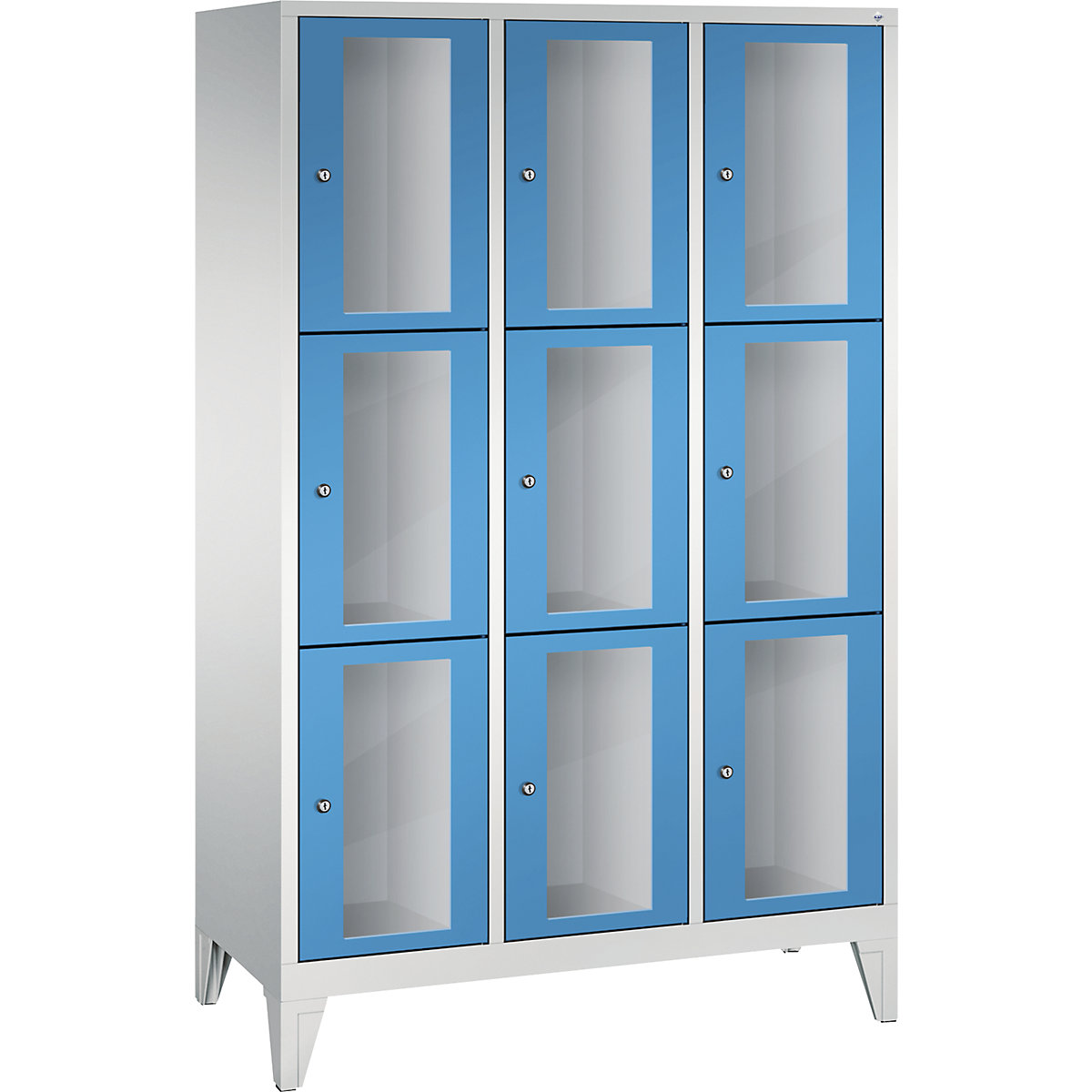 CLASSIC locker unit, compartment height 510 mm, with feet – C+P, 9 compartments, width 1200 mm, light blue door-8