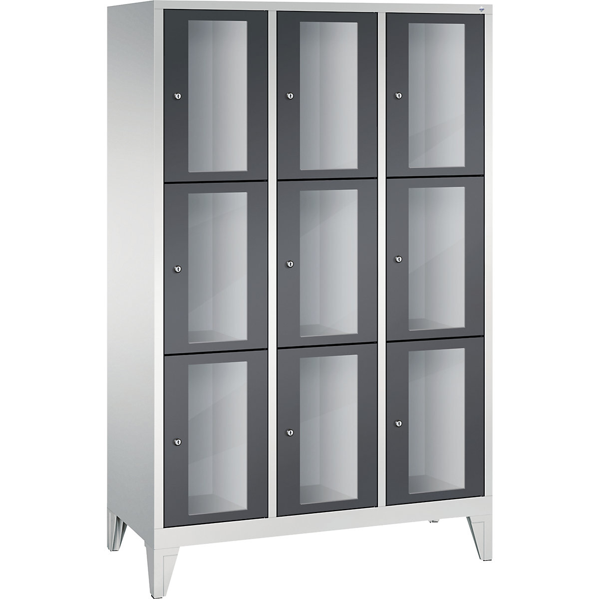 CLASSIC locker unit, compartment height 510 mm, with feet – C+P, 9 compartments, width 1200 mm, black grey door-2