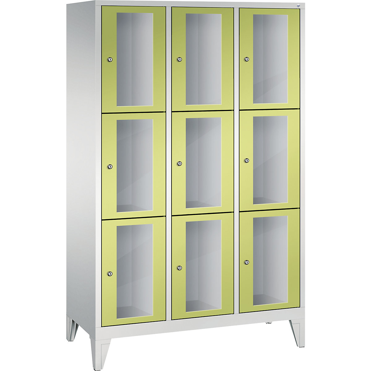CLASSIC locker unit, compartment height 510 mm, with feet – C+P, 9 compartments, width 1200 mm, viridian green door-6