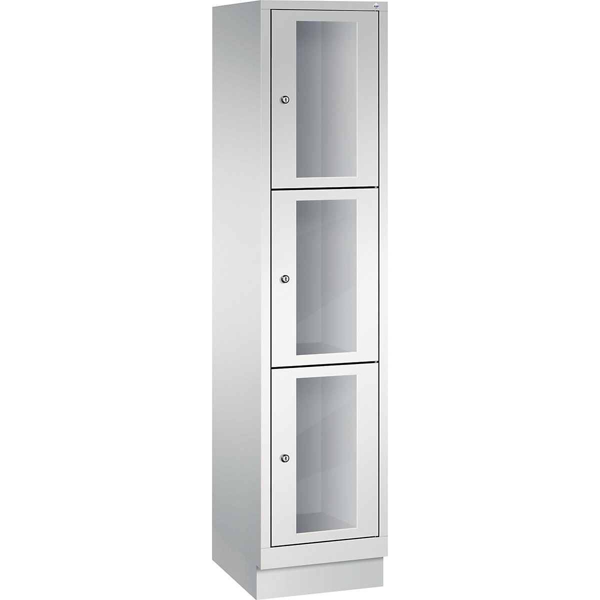 C+P – CLASSIC locker unit, compartment height 510 mm, with plinth, 3 compartments, width 420 mm, light grey door