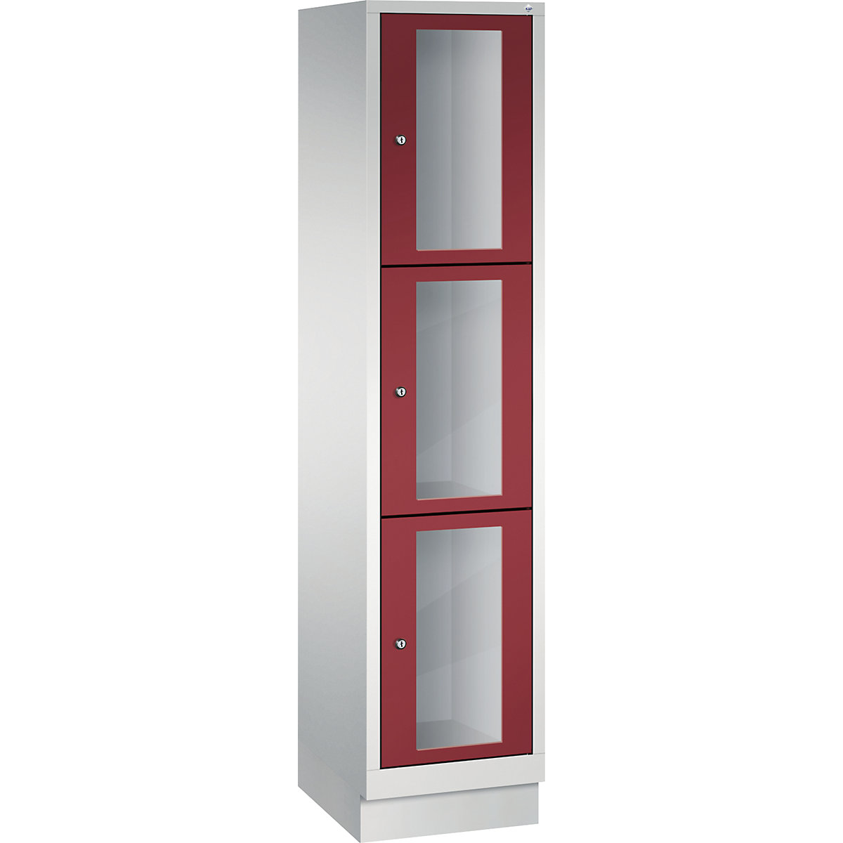 CLASSIC locker unit, compartment height 510 mm, with plinth – C+P, 3 compartments, width 420 mm, ruby red door-7