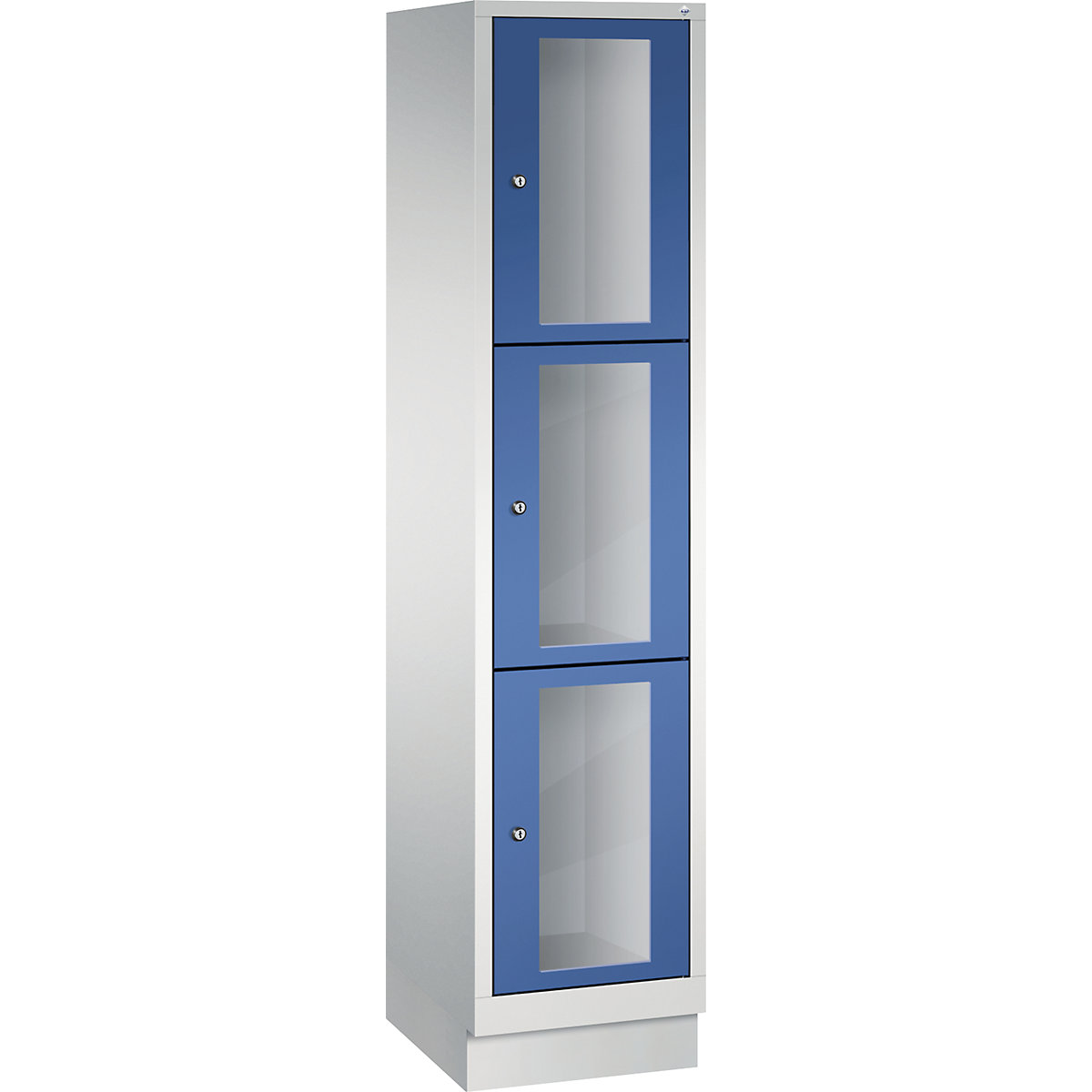 C+P – CLASSIC locker unit, compartment height 510 mm, with plinth, 3 compartments, width 420 mm, gentian blue door