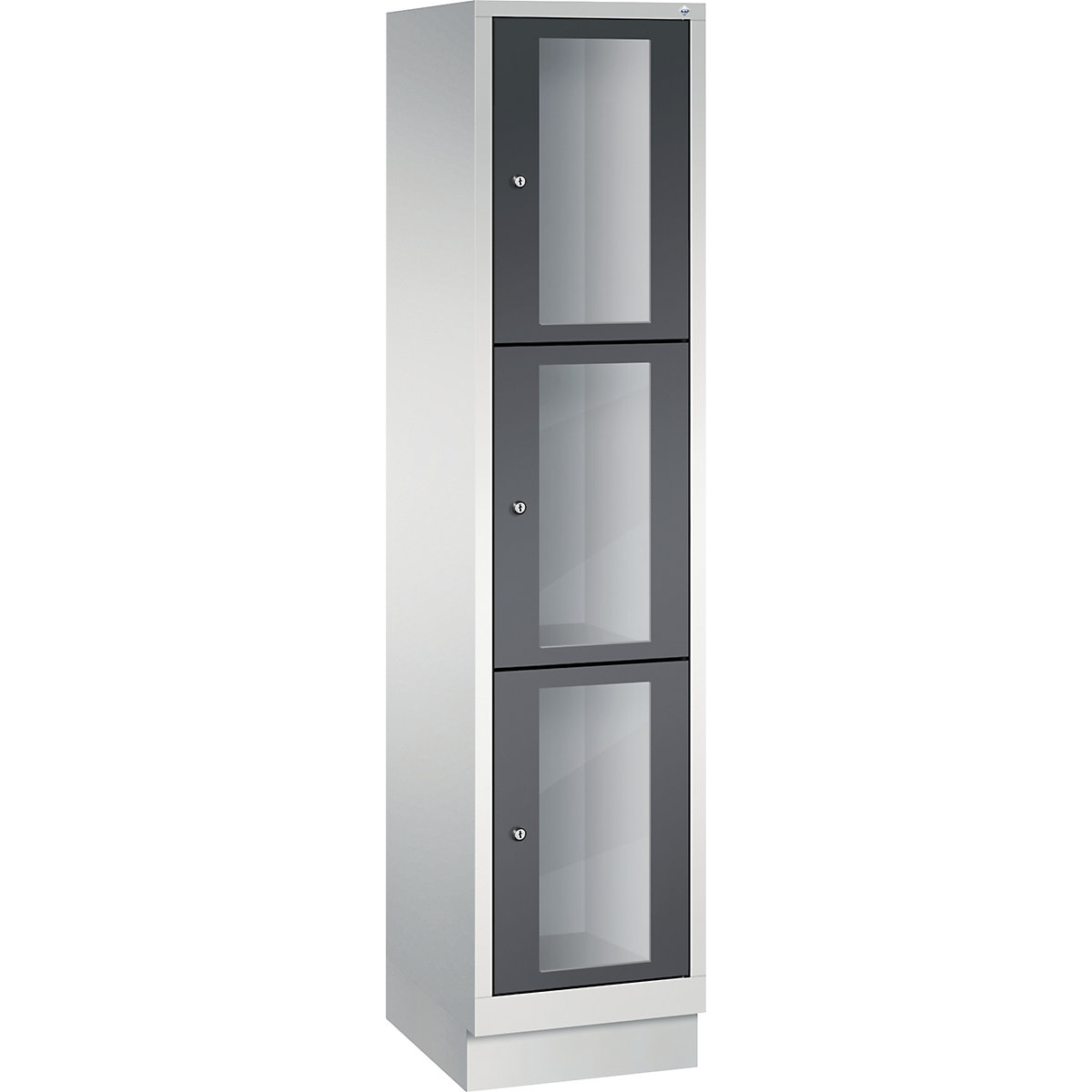 C+P – CLASSIC locker unit, compartment height 510 mm, with plinth, 3 compartments, width 420 mm, black grey door