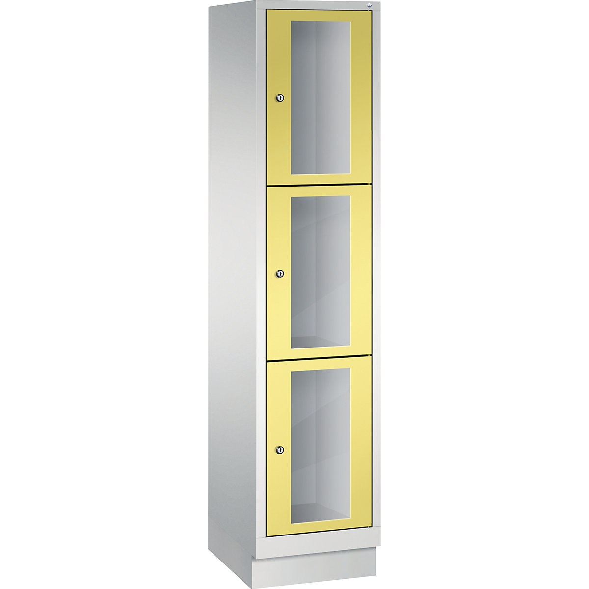 C+P – CLASSIC locker unit, compartment height 510 mm, with plinth, 3 compartments, width 420 mm, sulphur yellow door