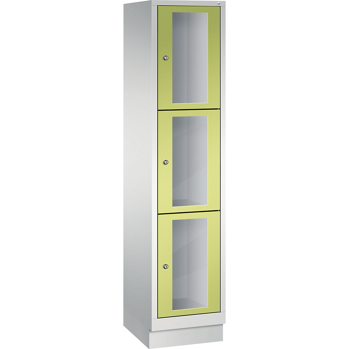 C+P – CLASSIC locker unit, compartment height 510 mm, with plinth, 3 compartments, width 420 mm, viridian green door