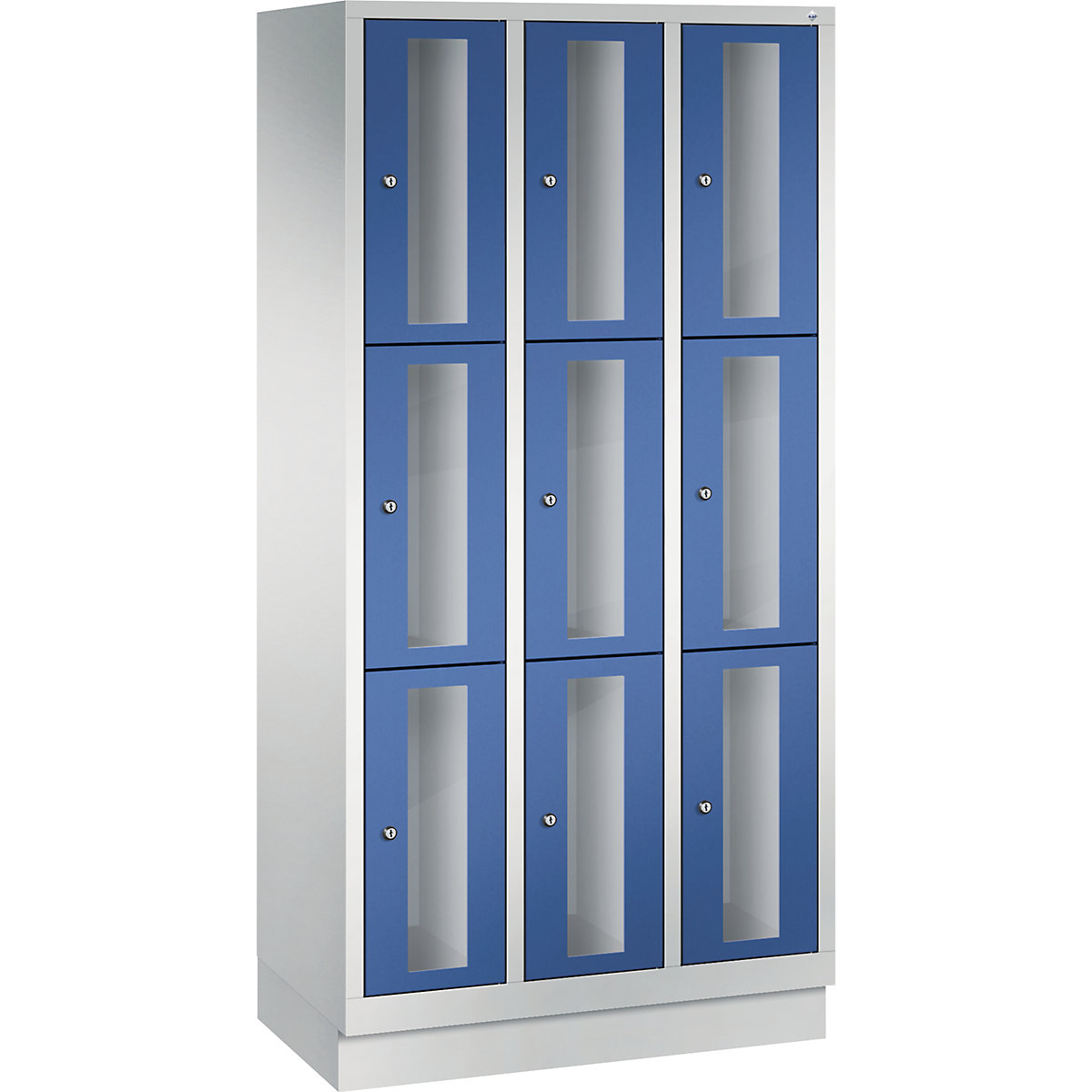 C+P – CLASSIC locker unit, compartment height 510 mm, with plinth, 9 compartments, width 900 mm, gentian blue door