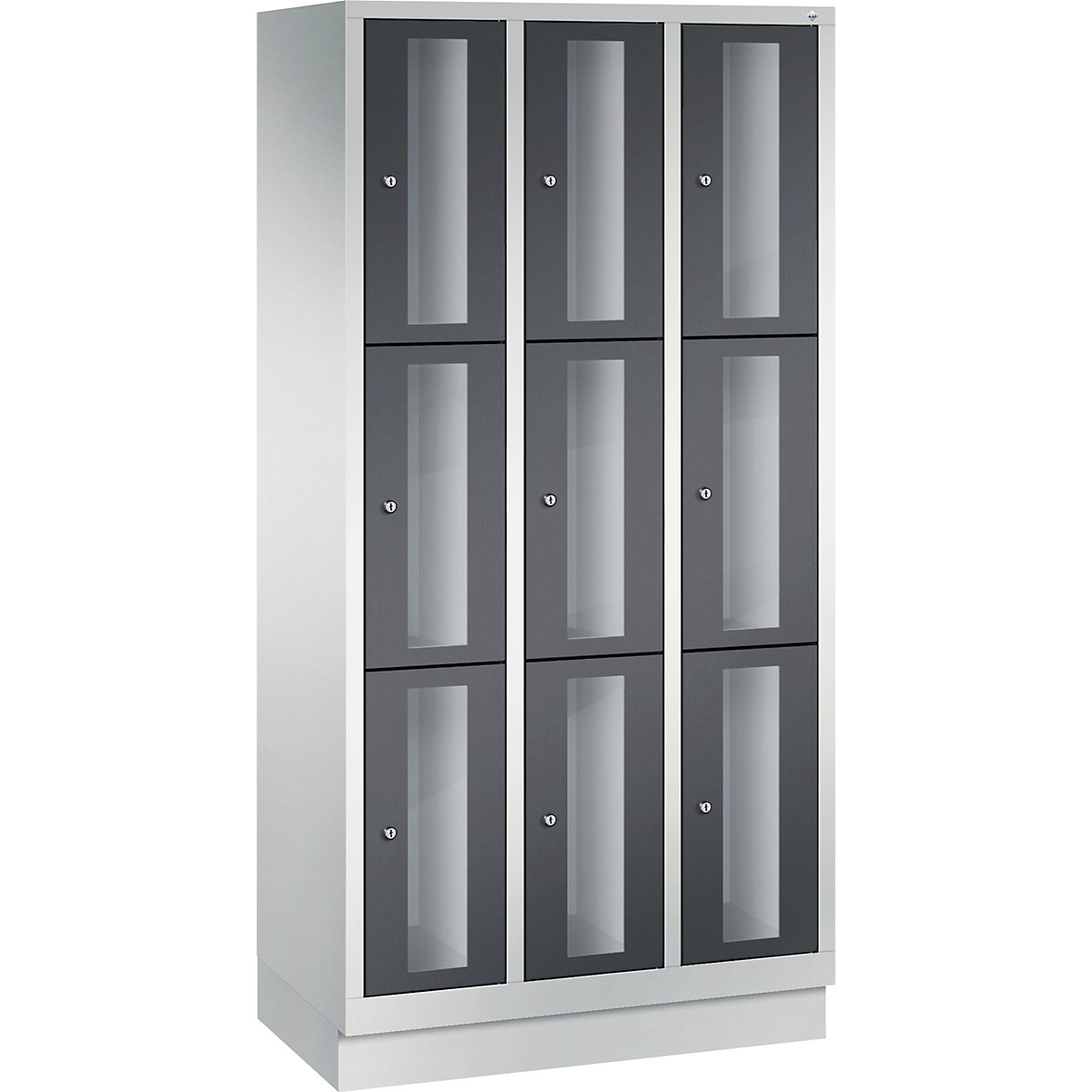 C+P – CLASSIC locker unit, compartment height 510 mm, with plinth, 9 compartments, width 900 mm, black grey door
