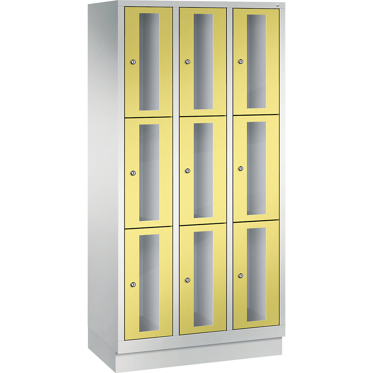 C+P – CLASSIC locker unit, compartment height 510 mm, with plinth, 9 compartments, width 900 mm, sulphur yellow door