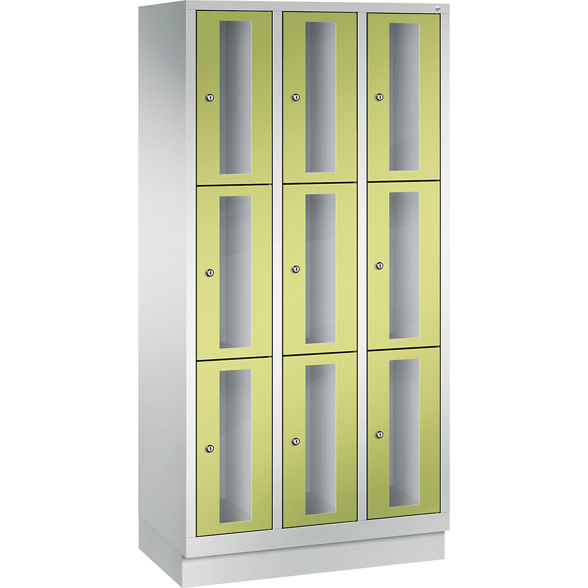 C+P – CLASSIC locker unit, compartment height 510 mm, with plinth, 9 compartments, width 900 mm, viridian green door