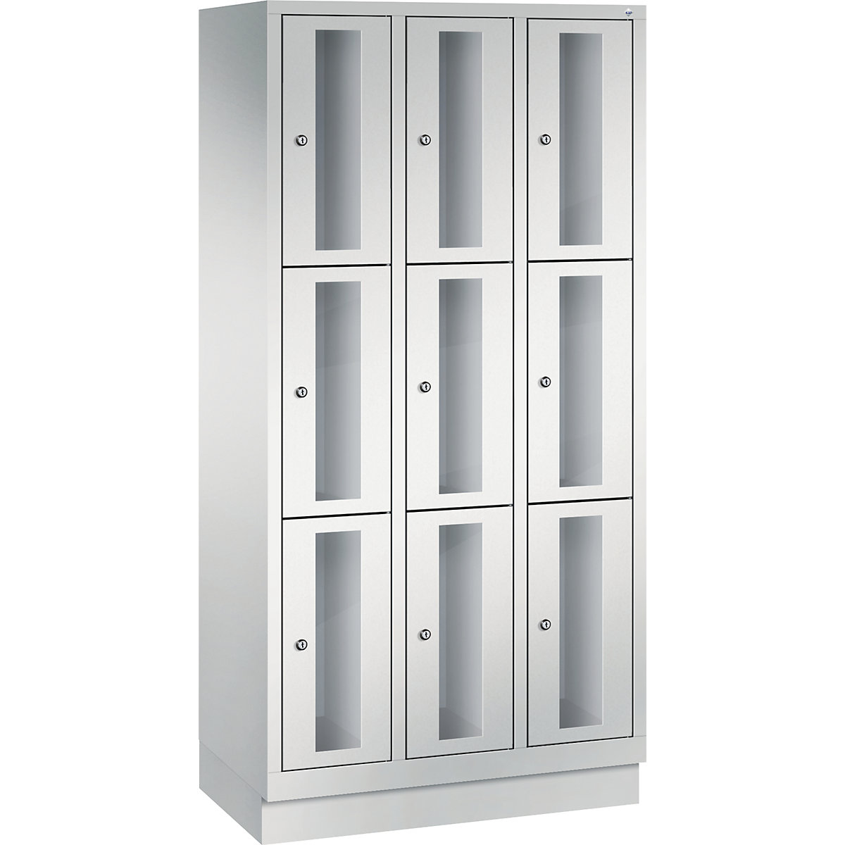 C+P – CLASSIC locker unit, compartment height 510 mm, with plinth, 9 compartments, width 900 mm, light grey door