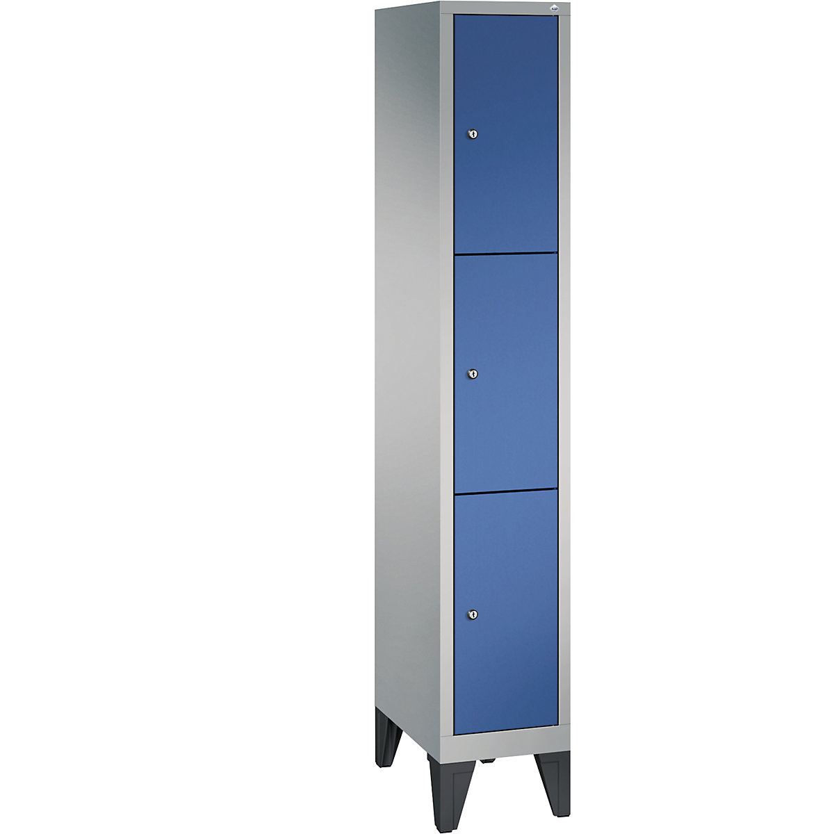 CLASSIC locker unit with feet – C+P, 1 compartment, 3 shelf compartments, compartment width 300 mm, white aluminium / gentian blue-3