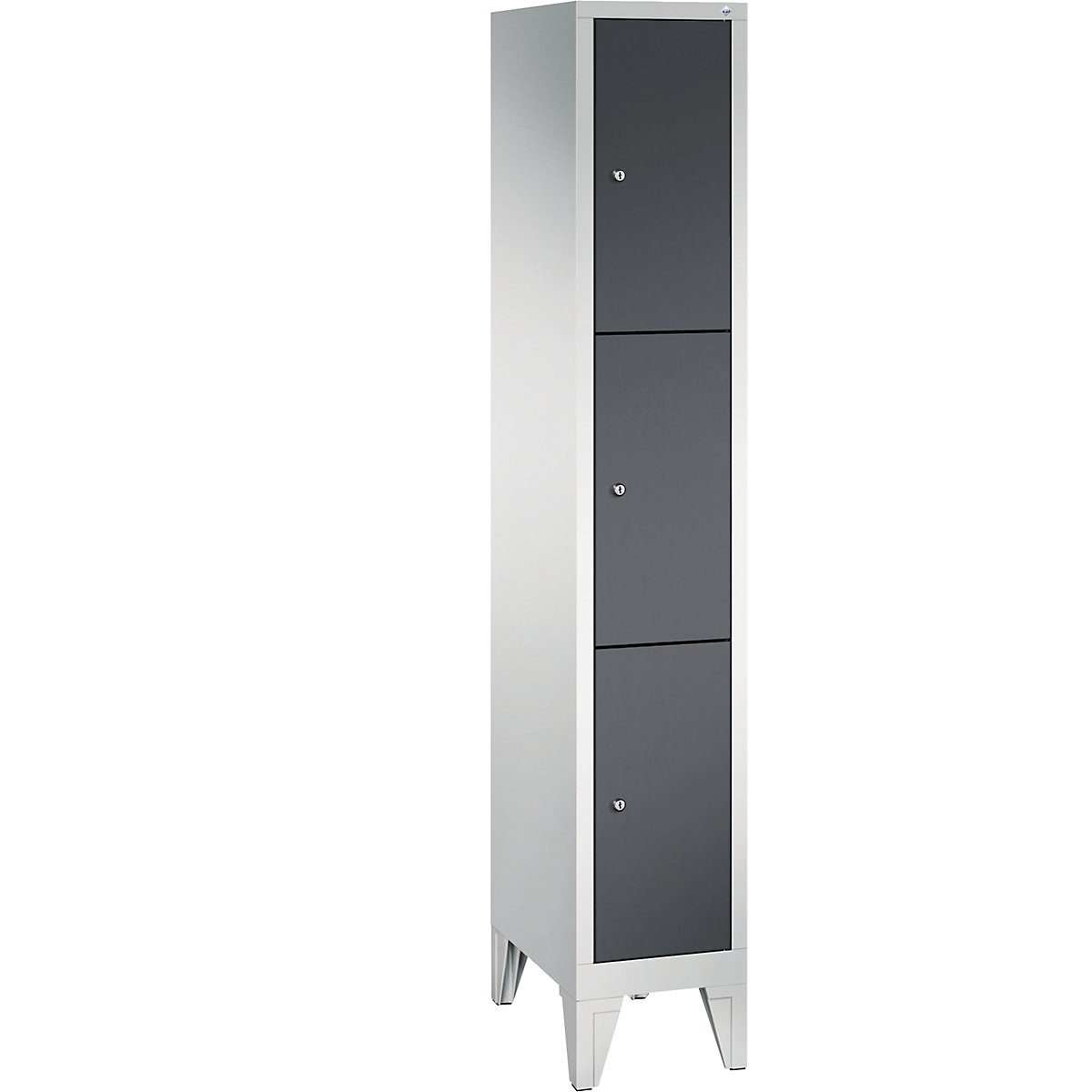 CLASSIC locker unit with feet – C+P, 1 compartment, 3 shelf compartments, compartment width 300 mm, light grey / black grey-10