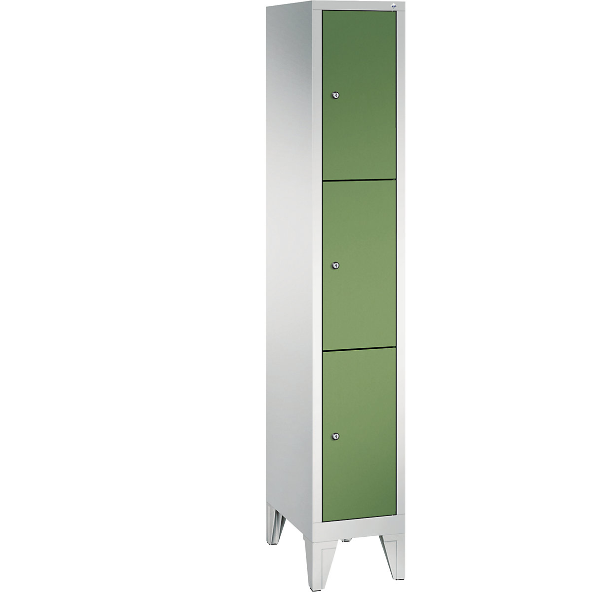 CLASSIC locker unit with feet – C+P, 1 compartment, 3 shelf compartments, compartment width 300 mm, light grey / reseda green-6