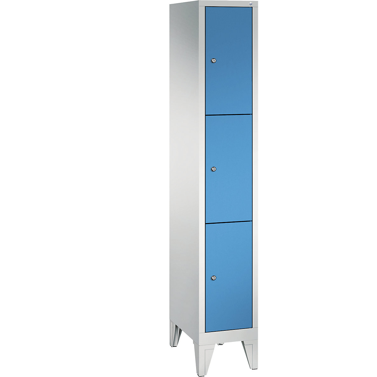 CLASSIC locker unit with feet – C+P, 1 compartment, 3 shelf compartments, compartment width 300 mm, light grey / light blue-14