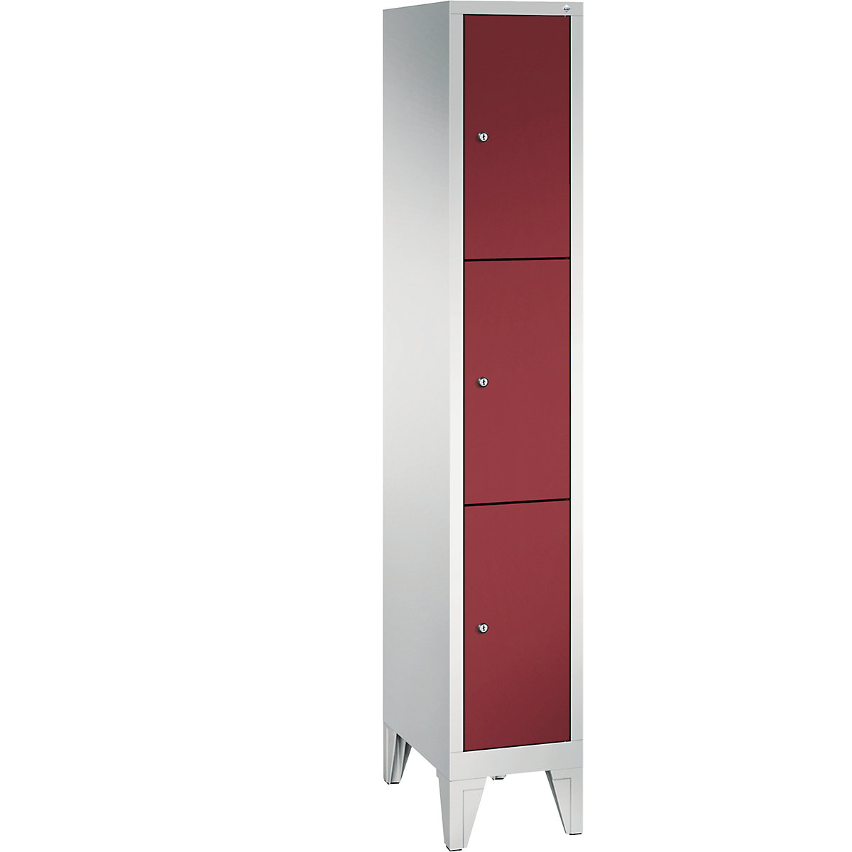 CLASSIC locker unit with feet – C+P, 1 compartment, 3 shelf compartments, compartment width 300 mm, light grey / ruby red-9