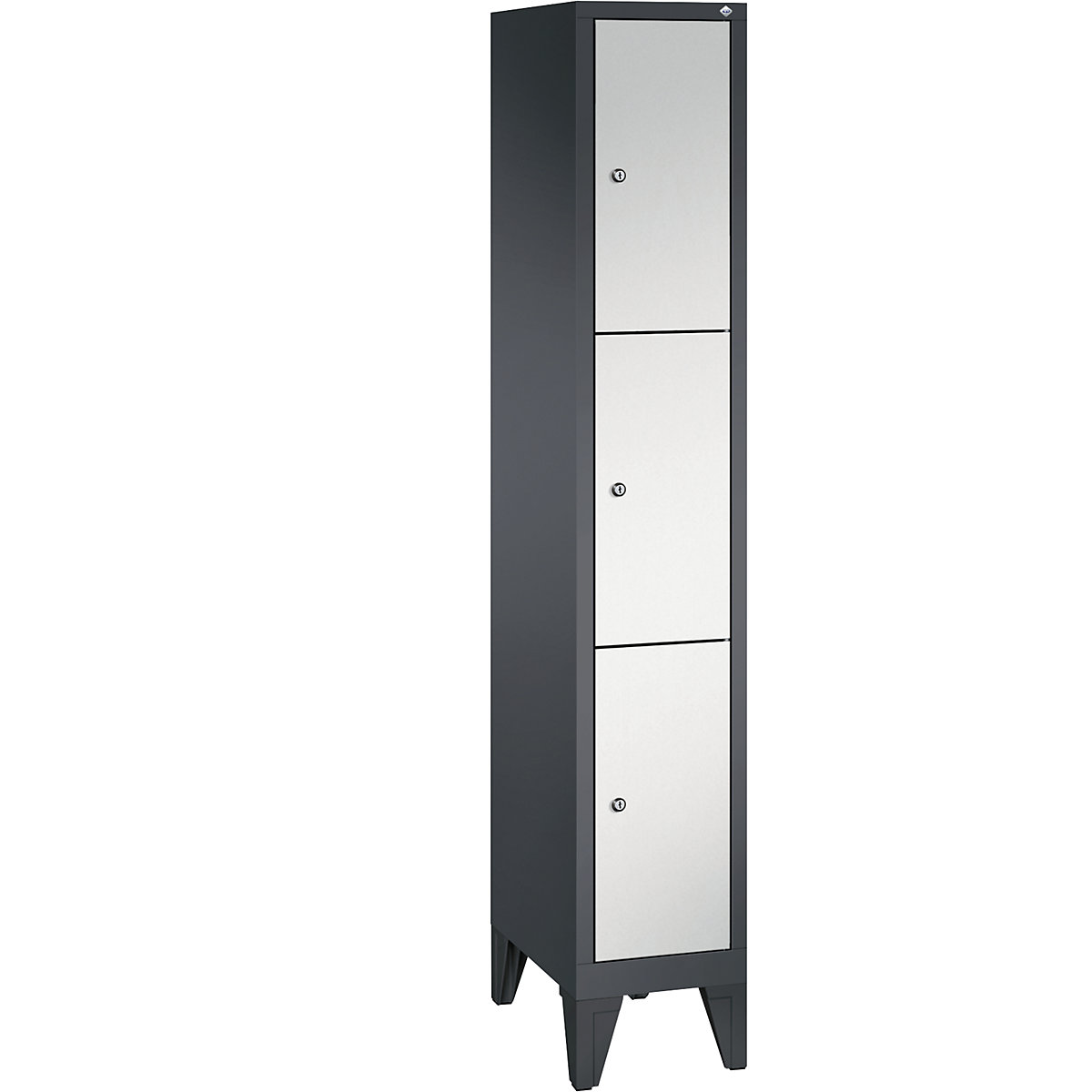 CLASSIC locker unit with feet – C+P, 1 compartment, 3 shelf compartments, compartment width 300 mm, black grey / light grey-4