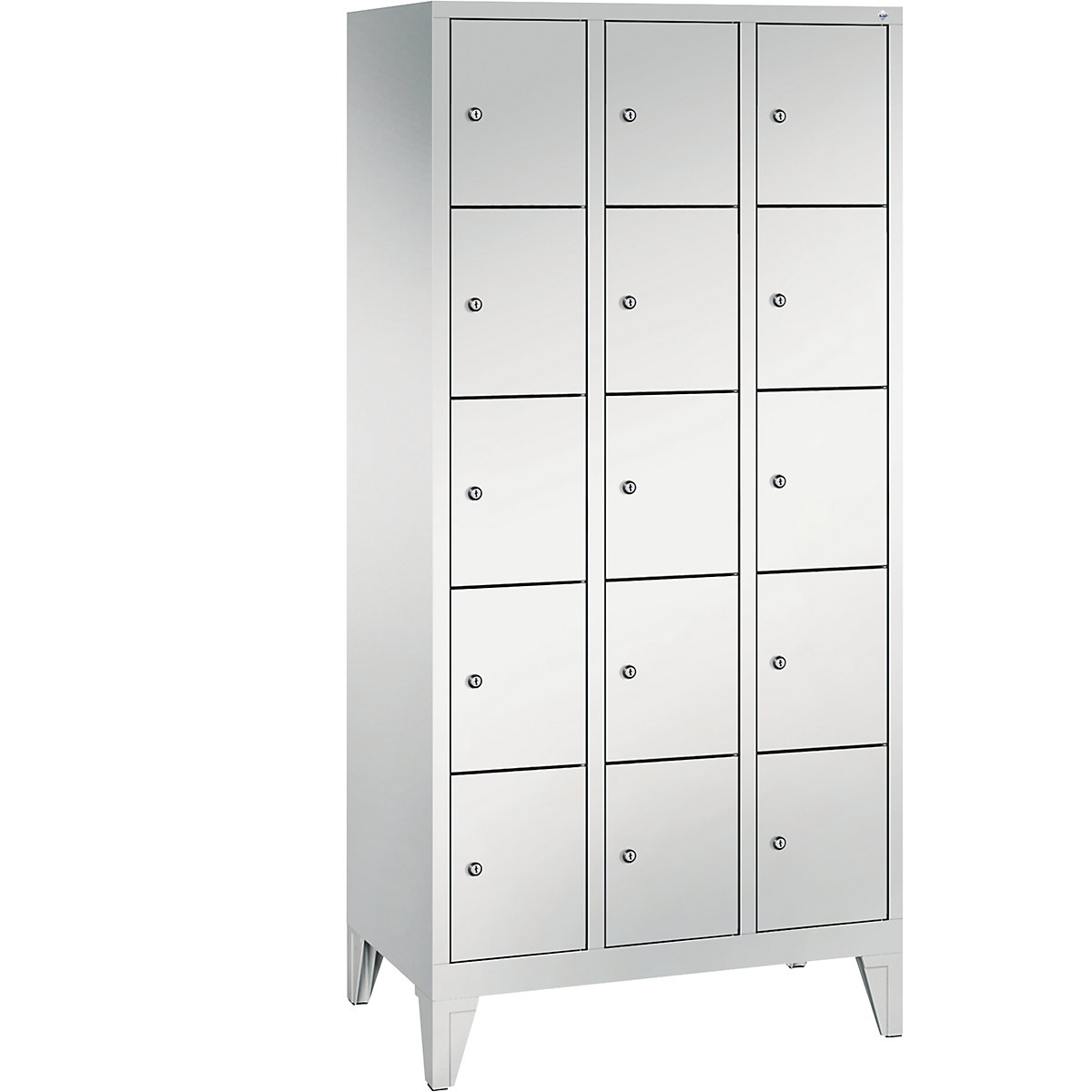 CLASSIC locker unit with feet – C+P, 3 compartments, 5 shelf compartments each, compartment width 300 mm, light grey-12