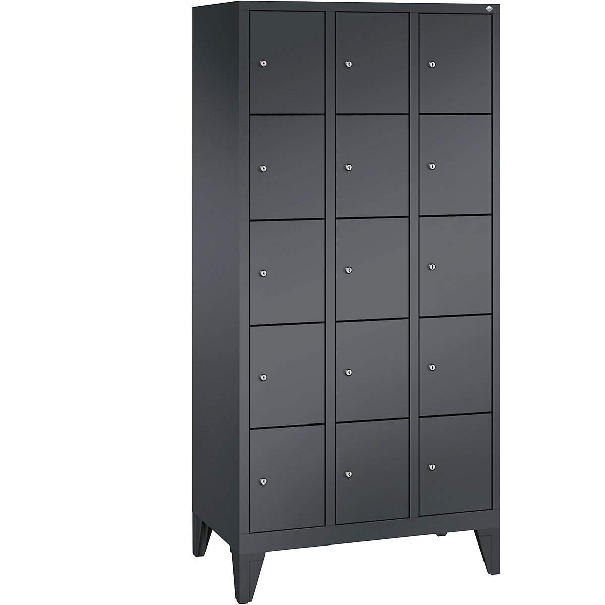 CLASSIC locker unit with feet – C+P, 3 compartments, 5 shelf compartments each, compartment width 300 mm, black grey-5