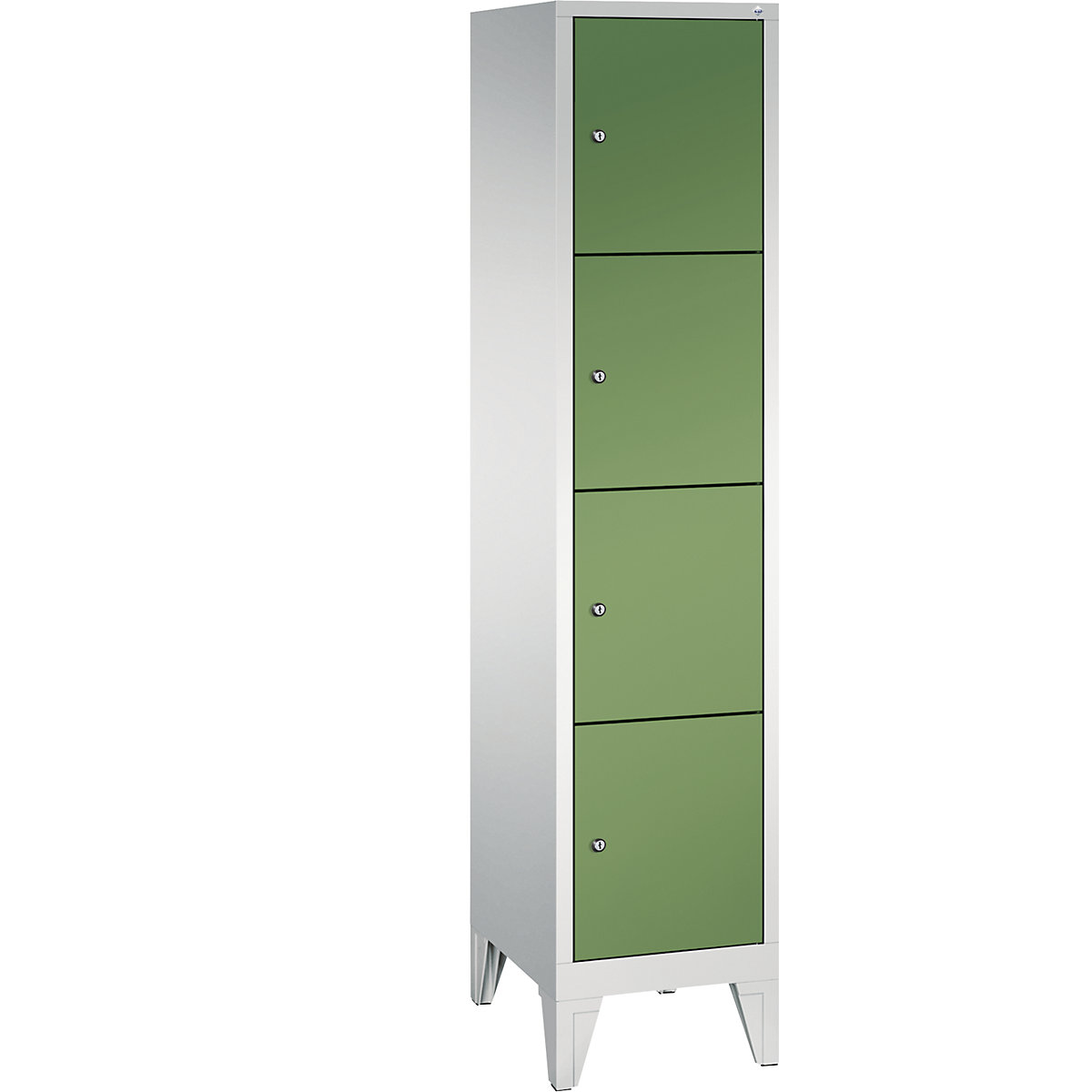 CLASSIC locker unit with feet – C+P, 1 compartment, 4 shelf compartments, compartment width 400 mm, light grey / reseda green-8