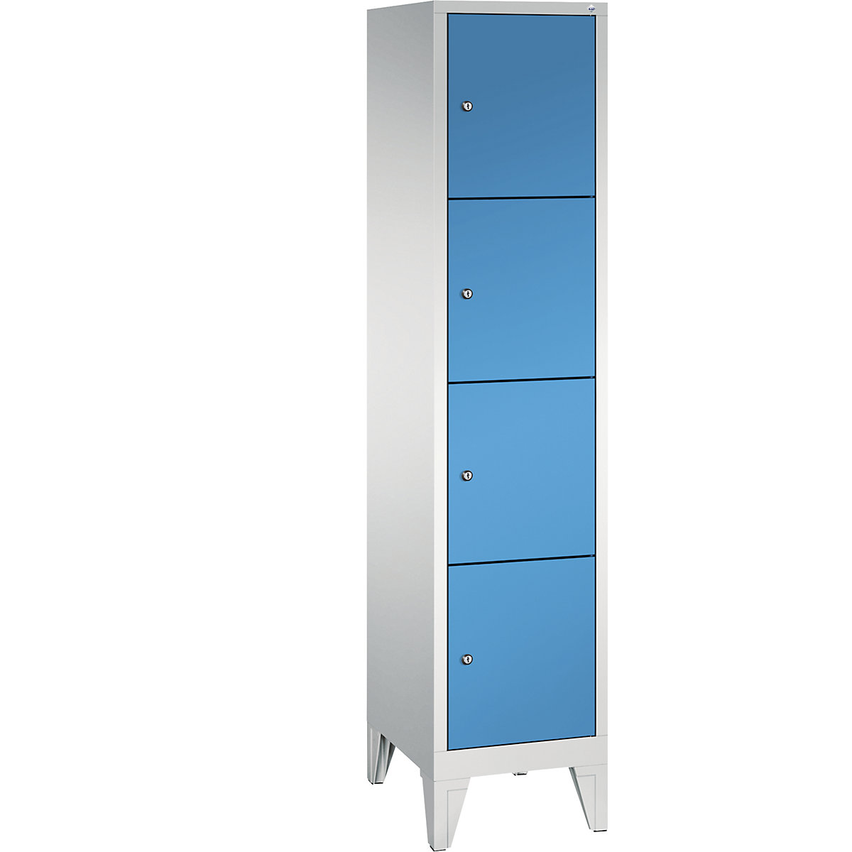 CLASSIC locker unit with feet – C+P, 1 compartment, 4 shelf compartments, compartment width 400 mm, light grey / light blue-5